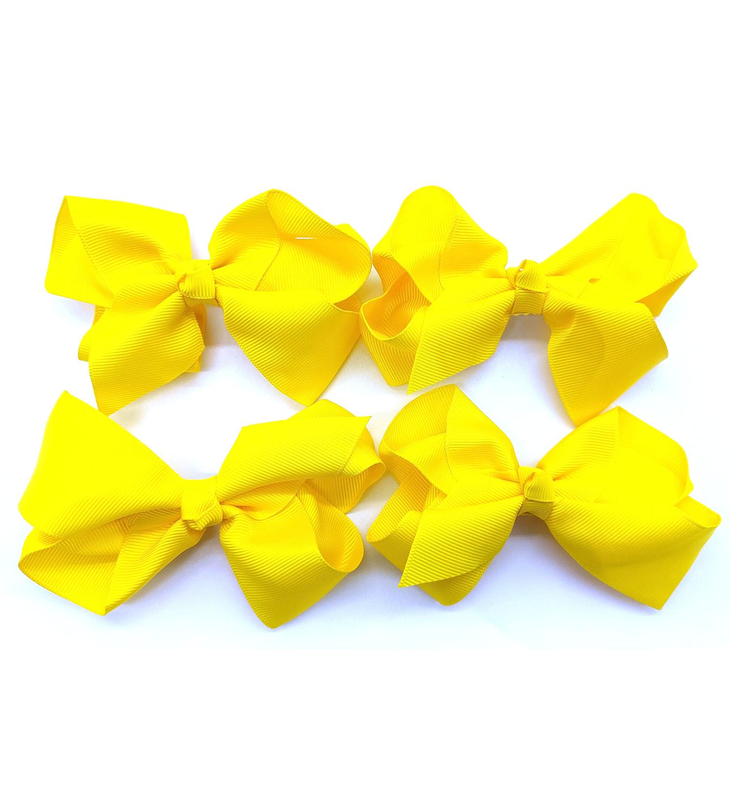 Set of 4 Hair Bow School Clips Girls Bows Ribbons Hair Grips for School (Yellow) - Buy Online on GoSupps.com