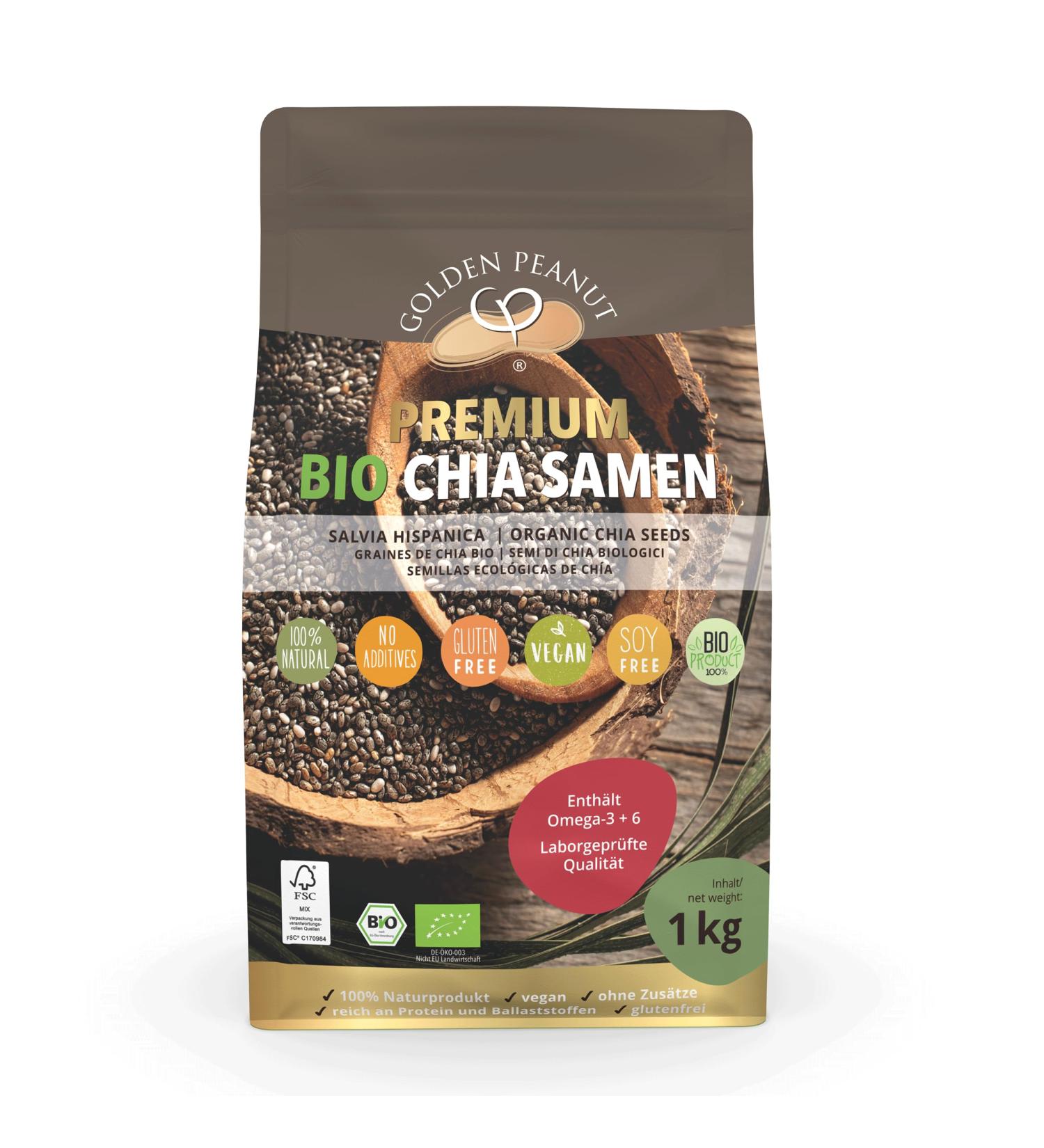 Buy Organic Chia Seeds 1 kg - Golden Peanut | Gluten-Free & Natural Salvia Hispanica - International Shipping - Buy Online on GoSupps.com