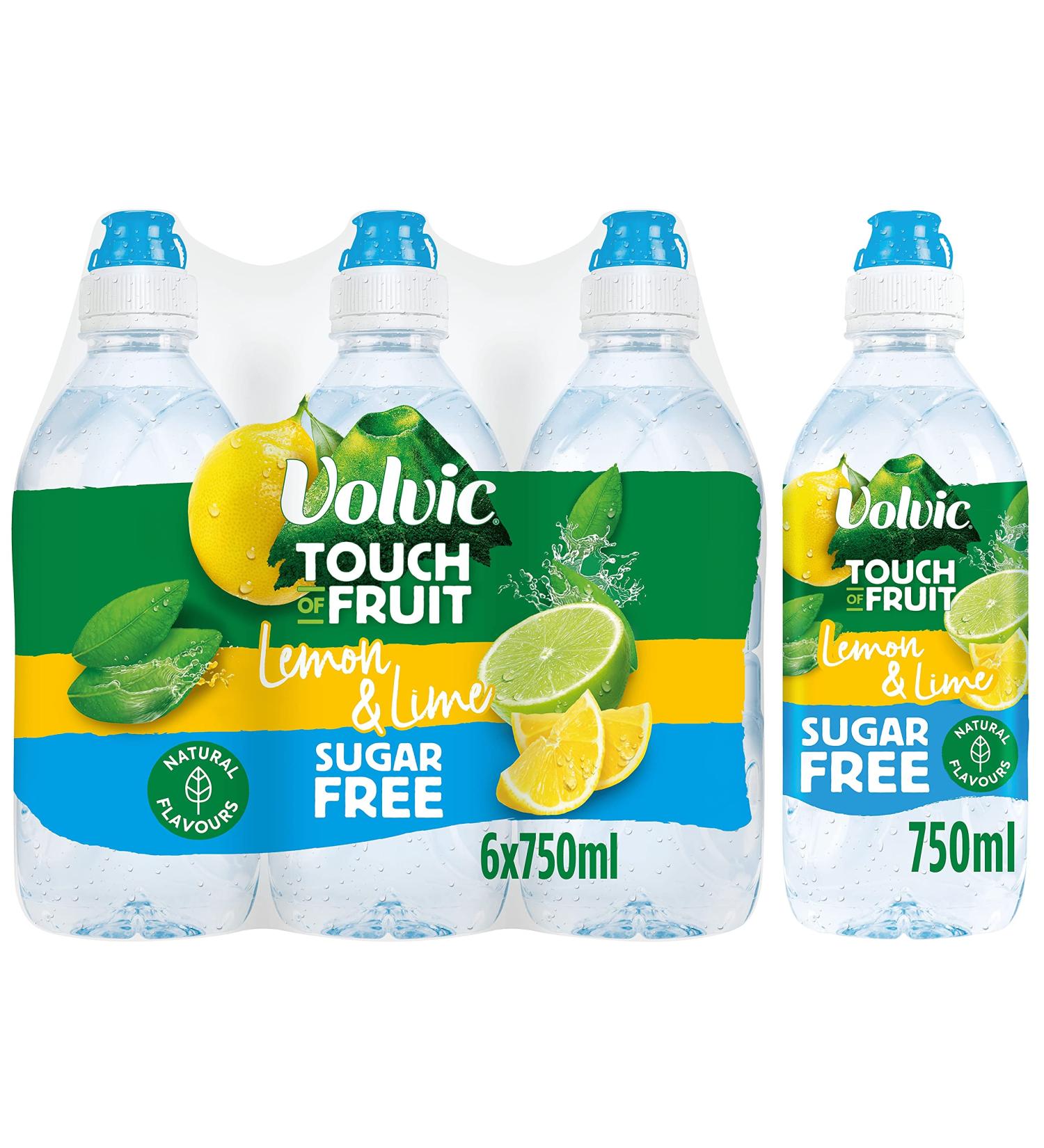 Volvic Touch of Fruit Sugar Free Lemon & Lime Water 6 x 750ml - Refreshing Hydration - Buy Online on GoSupps.com