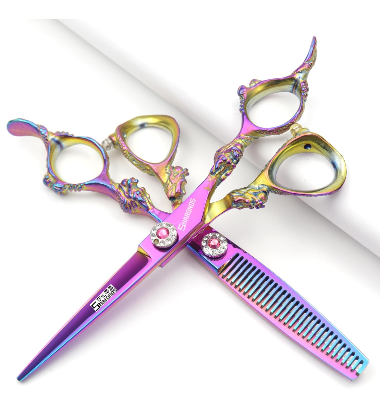 5.5 inch and 6 Inch Purple Hairdressing Scissors Barber Professional Hair Scissors Hand-cutting and Thinning Scissors (6 inch Set) - Buy Online on GoSupps.com