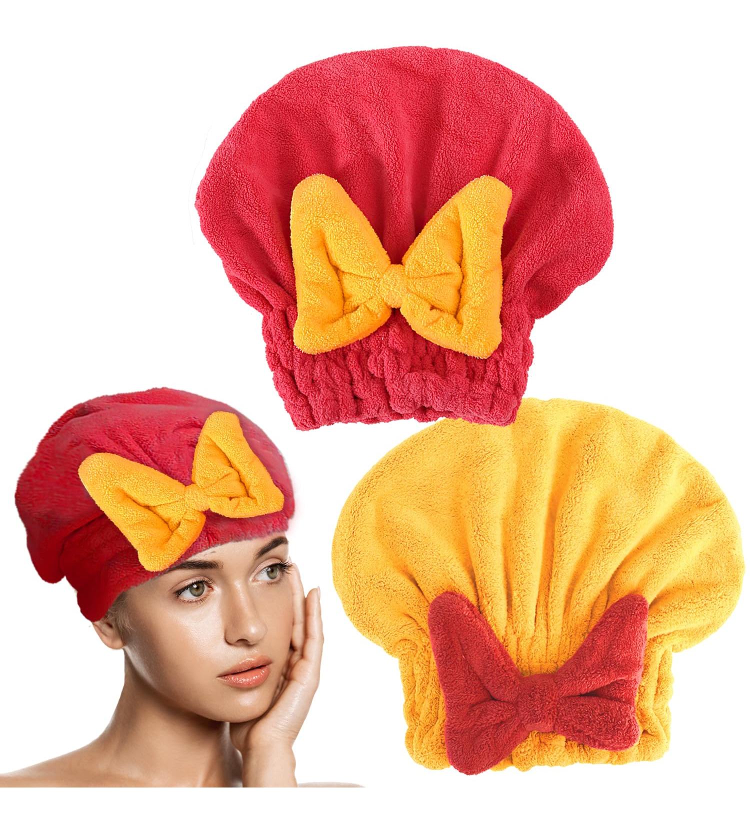 Vogvor Super Absorbent Microfiber Hair Towels - 2 Pack Hair Wraps for Wet Curly Long & Thick Hair (Yellow & Red) - Best for Fast Drying & Comfort - Buy Online on GoSupps.com