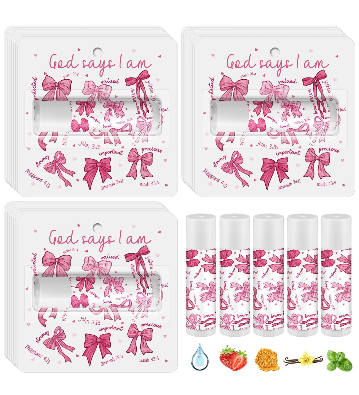 Sacubee 25 Pack Pink Bow Christian Gifts Bulk for Women Men Religious Lip Balms Bulk Church Party Favors Christmas Party Gifts Stocking Stuffers Bible Verse Study Supplies for Employee Staff Coworkers - Buy Online on GoSupps.com