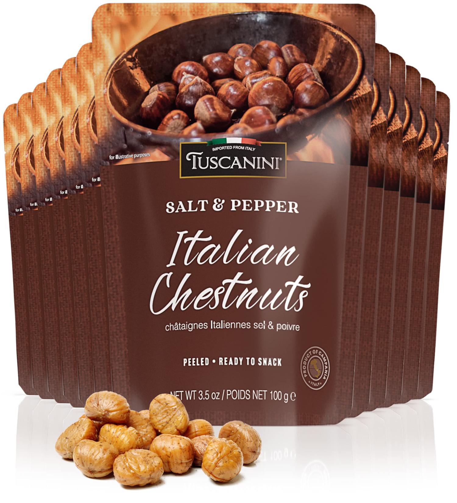 Tuscanini Premium Italian Chestnuts Seasoned with Salt & Pepper 3.5oz (12 Pack) - Roasted and Ready to Eat | High in Fiber & Antioxidants | Product of Italy | Certified Kosher - Buy Online on GoSupps.com