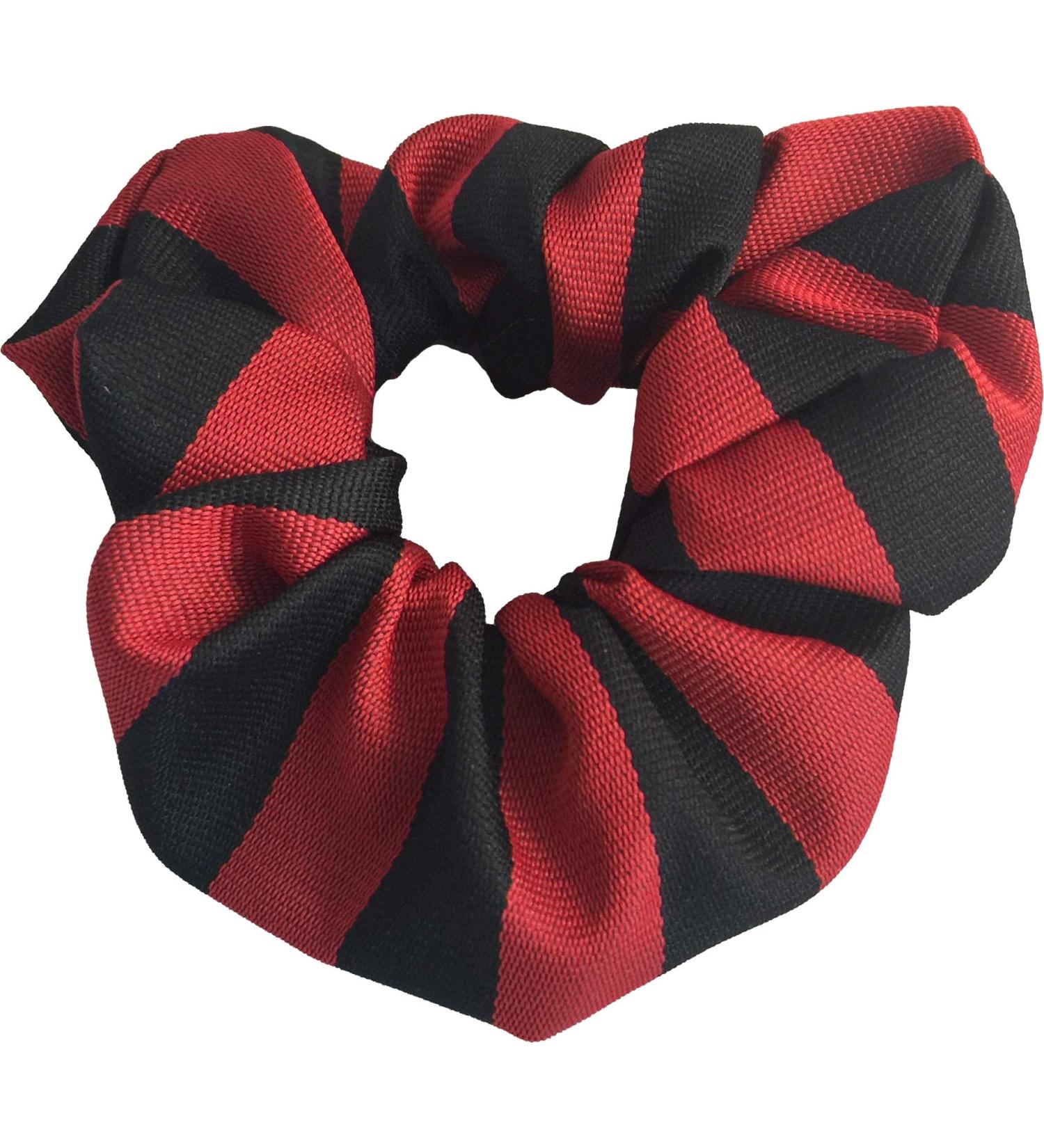 Girls School Stripe Elastic Hair Scrunchies (Black & Red)