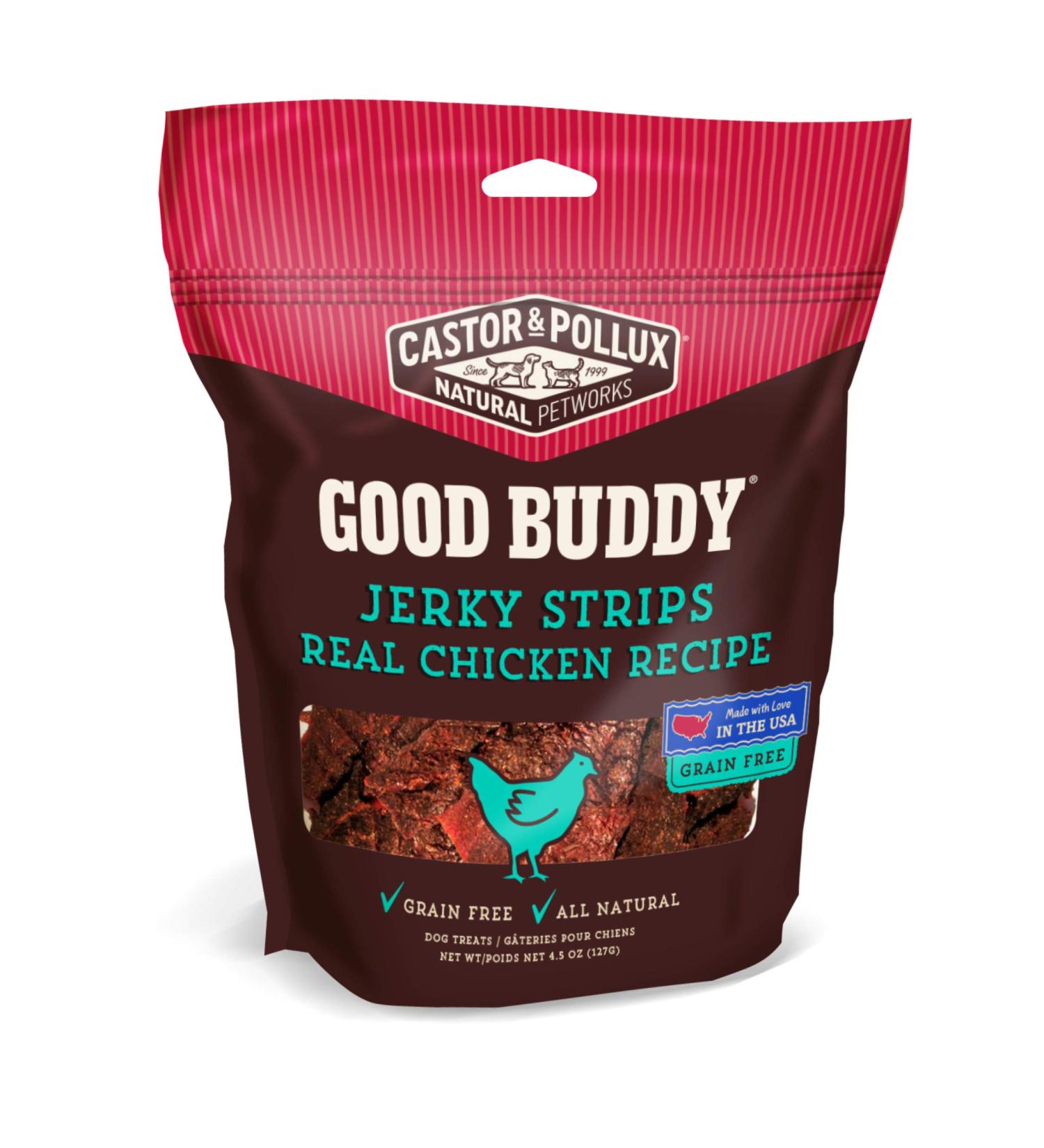 Castor & Pollux Good Buddy Jerky Strips Real Chicken Recipe Grain Free Dog Treats, 4.5-oz bag Jerky Strips Chicken 4.5 Ounce (Pack of 1)