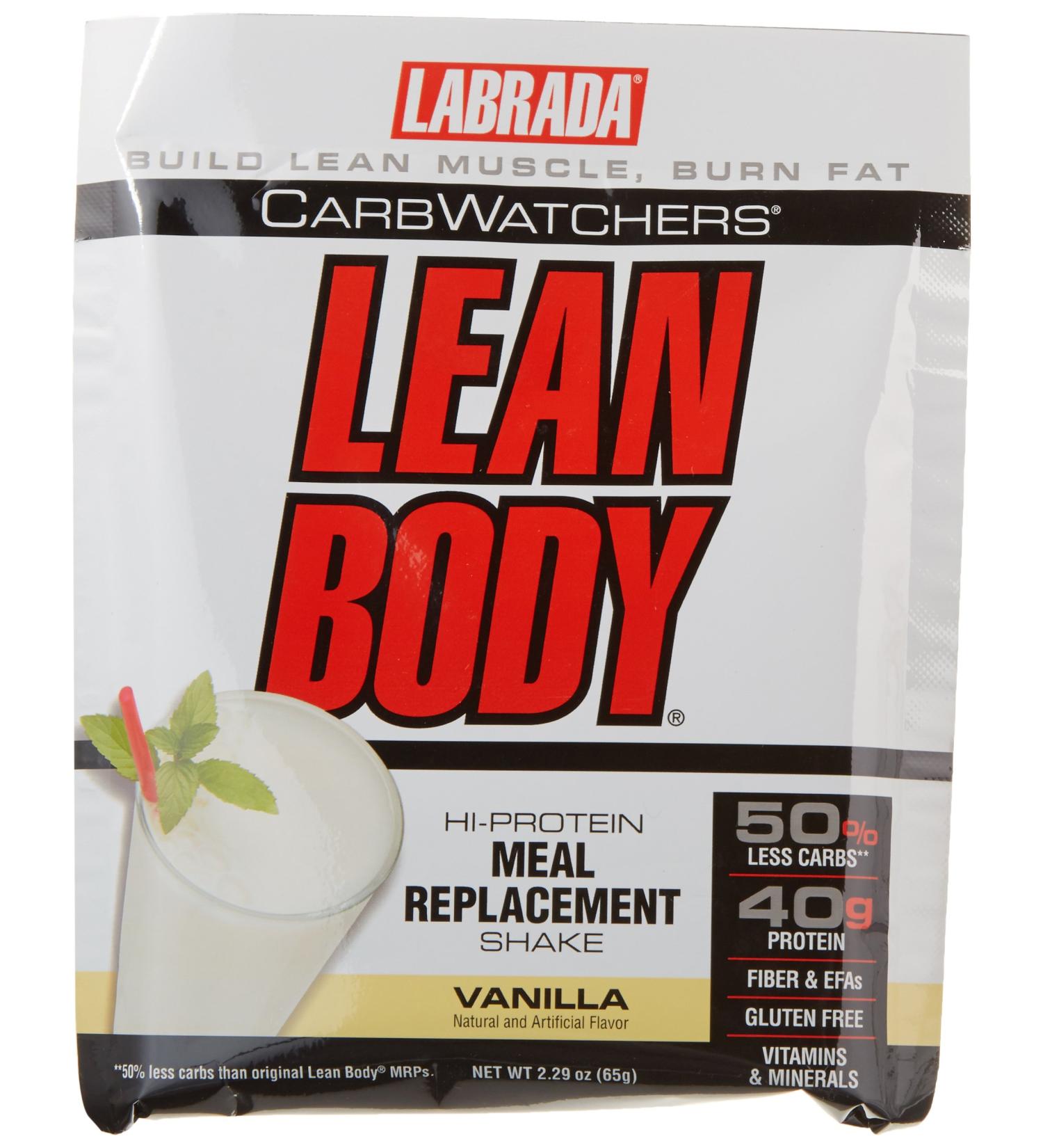 Labrada Nutrition Carb Watchers Lean Body Hi-Protein Meal Replacement Shake Vanilla Ice Cream 2.29-Ounce Packets (Pack of 20) Vanilla Ice Cream 20 pak - Buy Online on GoSupps.com
