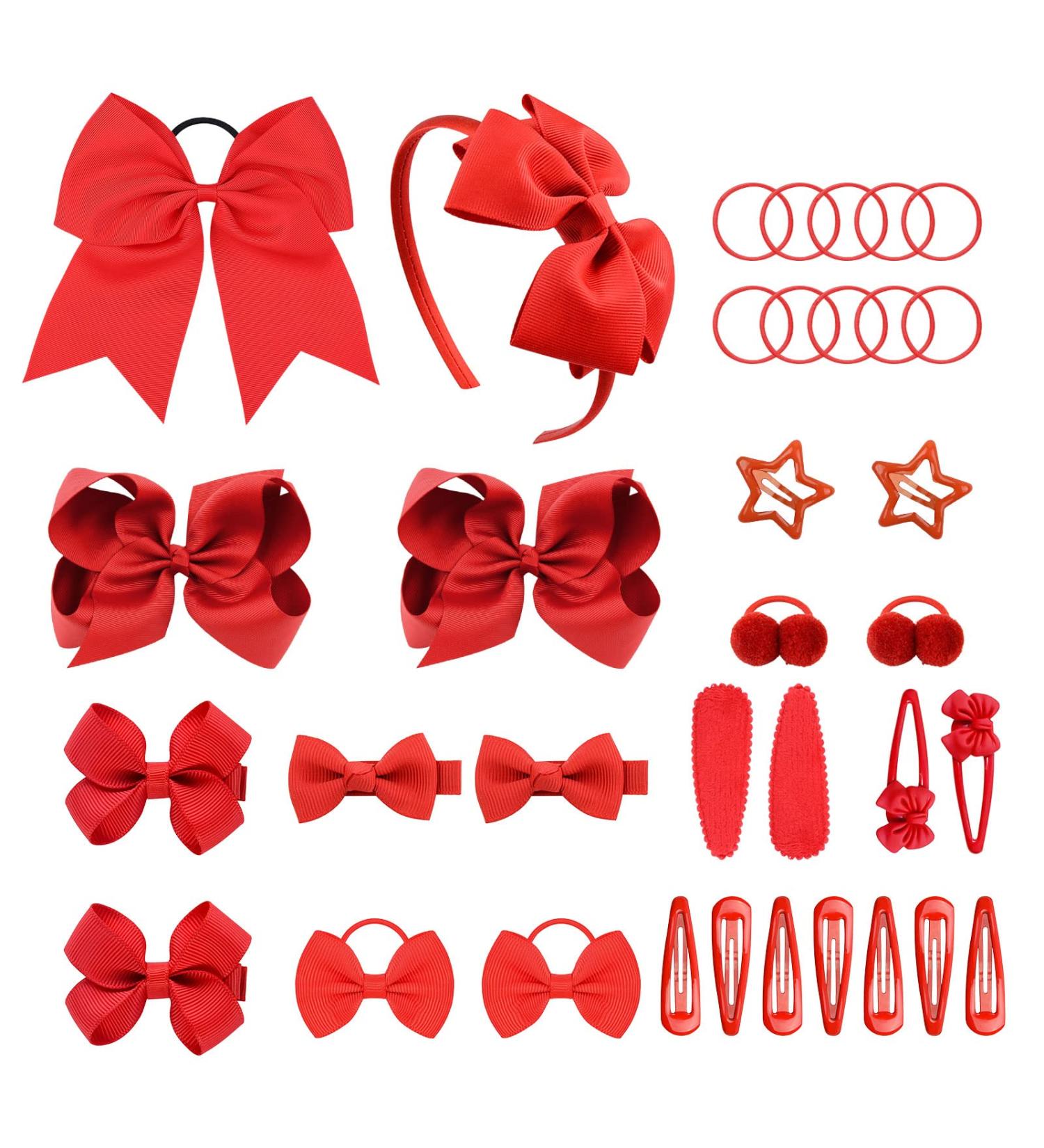 VIKSAUN 35 Pieces Red Girls School Hair Accessories Kit - Large Cheer Bow Elastic Hair Band Ponytail Holder Bow Headband Hair Clips Ribbon Barrettes - Christmas Birthday Gift (35 pcs) - Buy Online on GoSupps.com