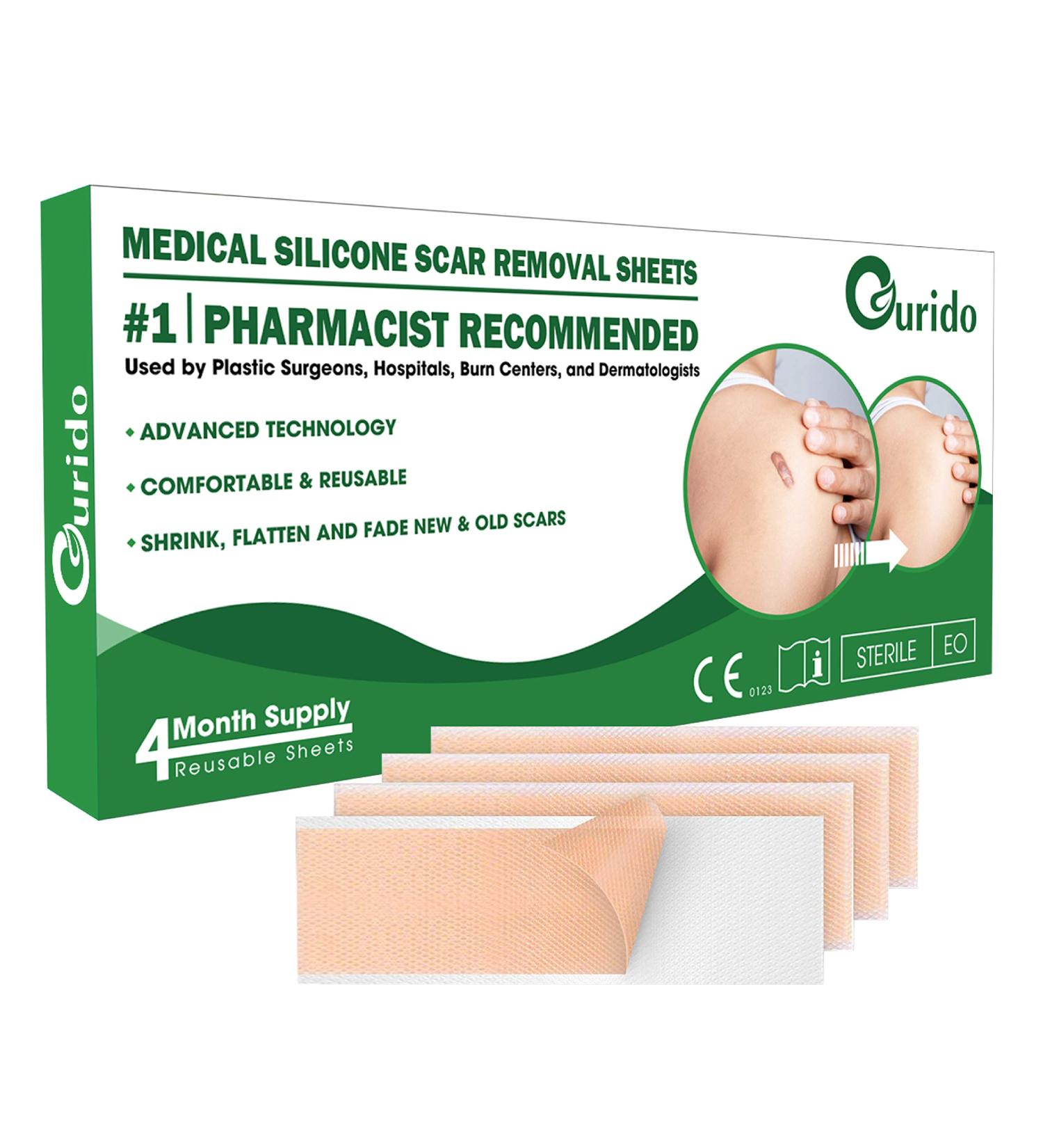 4PCS Reusable Silicone Scar Sheets for Fast Scar Removal - Acne, Keloid, C-Section, Burn, Surgery, Injuries, Stretch Marks - Old & Recent Scars - Buy Online on GoSupps.com