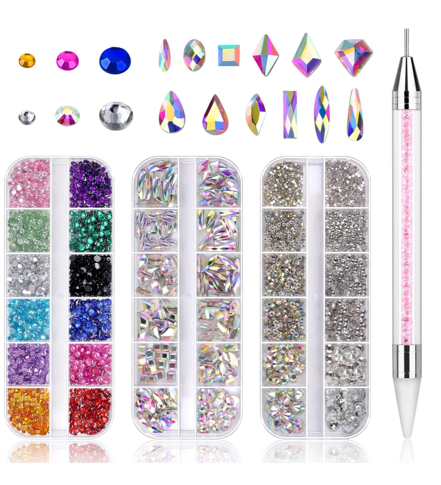 4728Pcs Nail Gems with Pickup Tool Pen for Nails - Rhinestones & Crystals for Nail Art Decoration & Makeup - Anezus Diamond Stones in Multiple Shapes - Buy Online on GoSupps.com