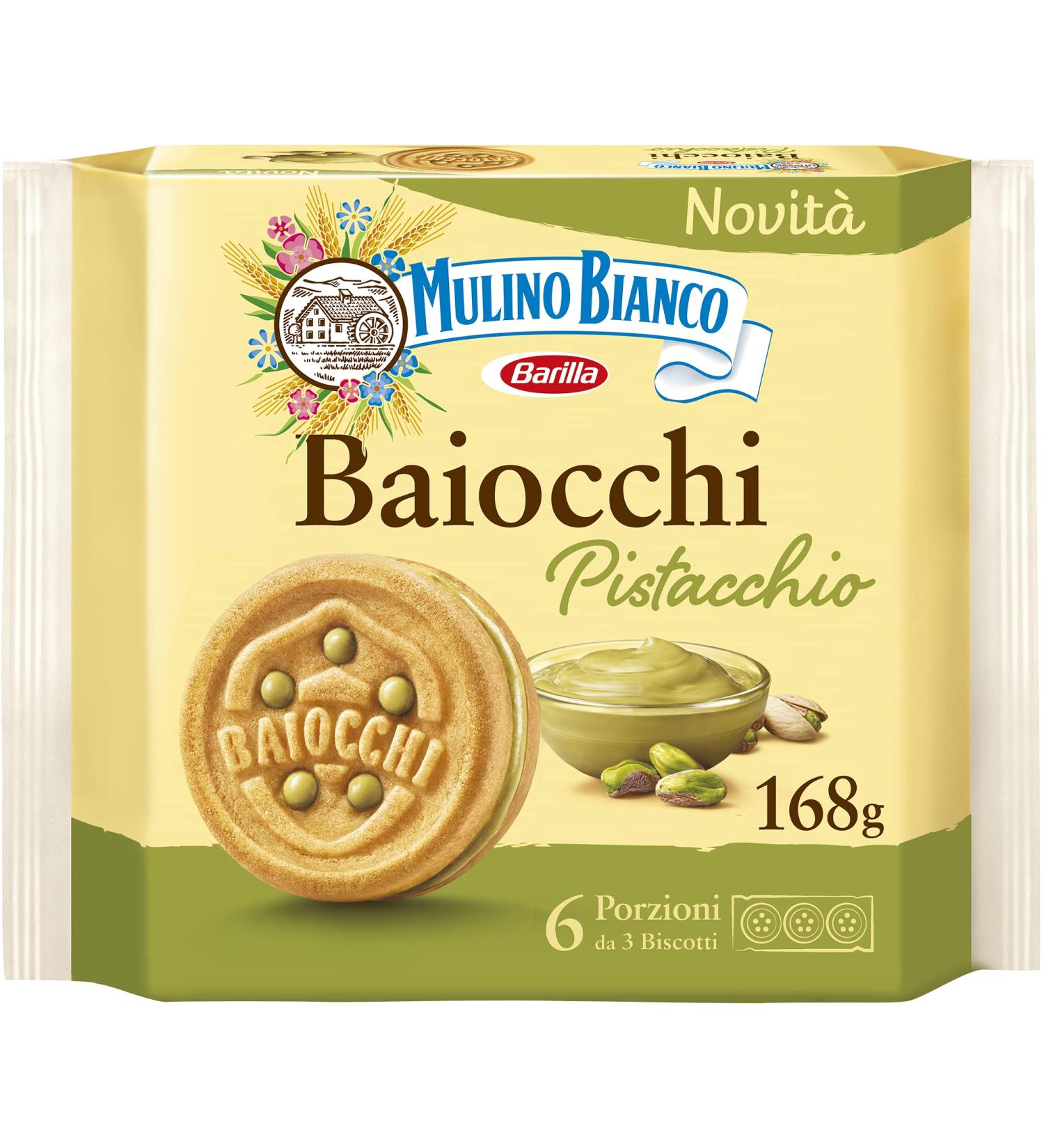 Mulino Bianco Pistachio Baiocchi Biscotti - Palm Oil-Free Breakfast or Snack - 6 Servings of 3 Cookies - Buy Online on GoSupps.com