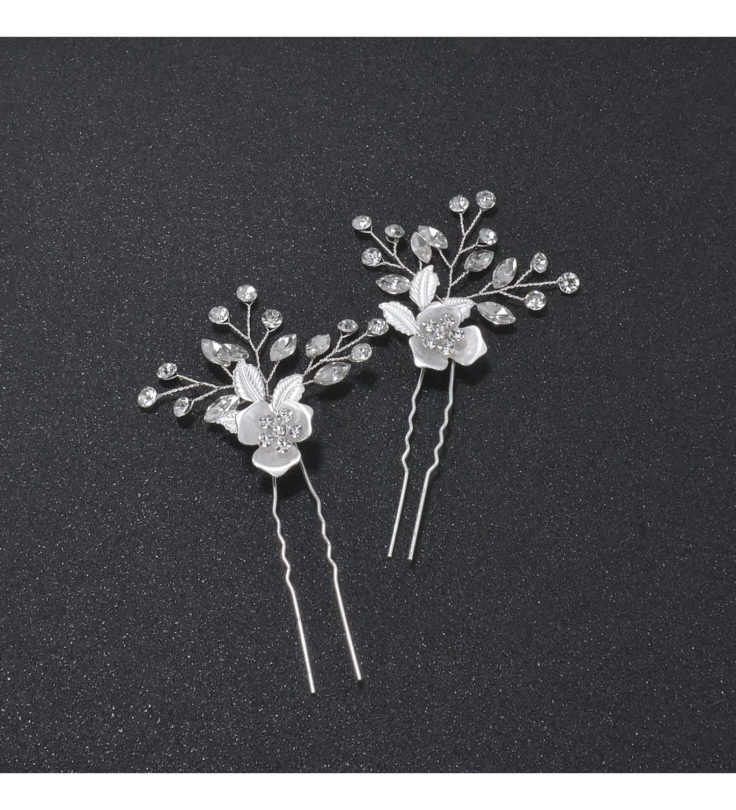 Bridal Hair Accessories - Vintage Floral Silver Hair Pins for Brides - 2 Pack Crystal Rhinestone Hair Clips - Prom & Wedding Hair Pieces - Buy Online on GoSupps.com