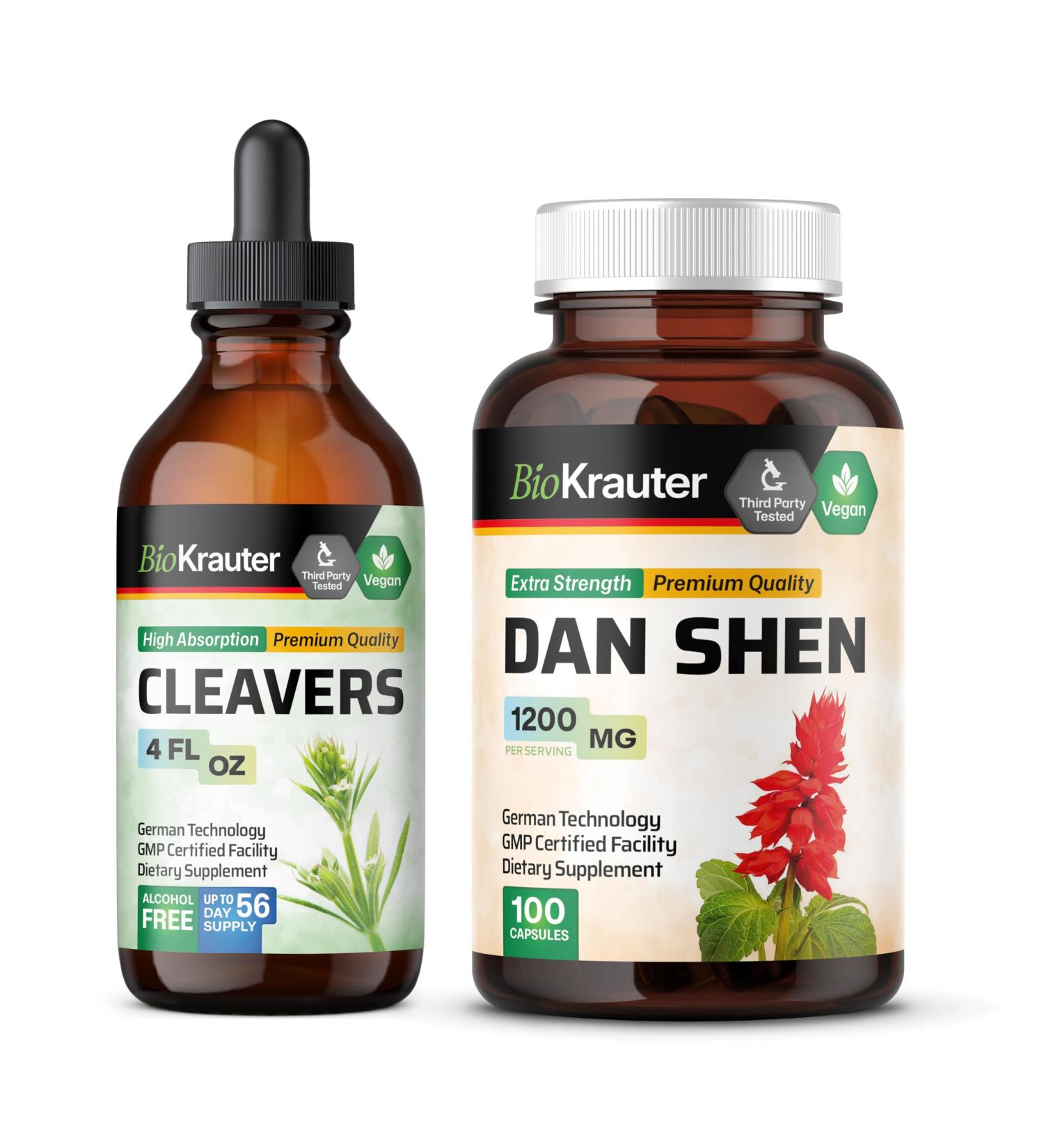 BIO KRAUTER Cleavers Tincture 4 Fl. Oz. & Dan Shen 100 Capsules - Buy Online on GoSupps.com