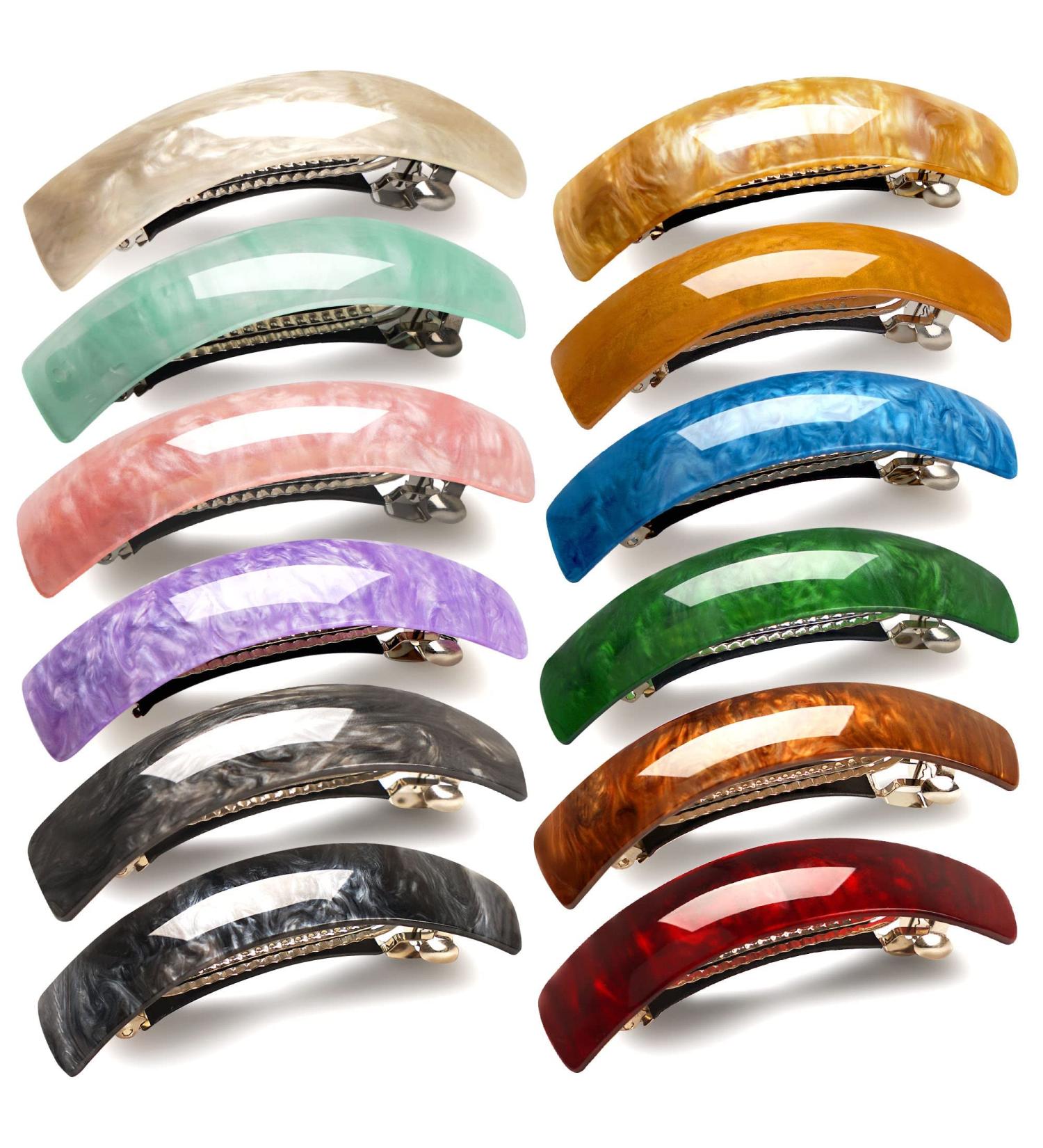 Elegant Retro Acrylic Hair Barrettes - 12pcs Automatic Large Hair Clip for Women (Retro Color) - Buy Online on GoSupps.com