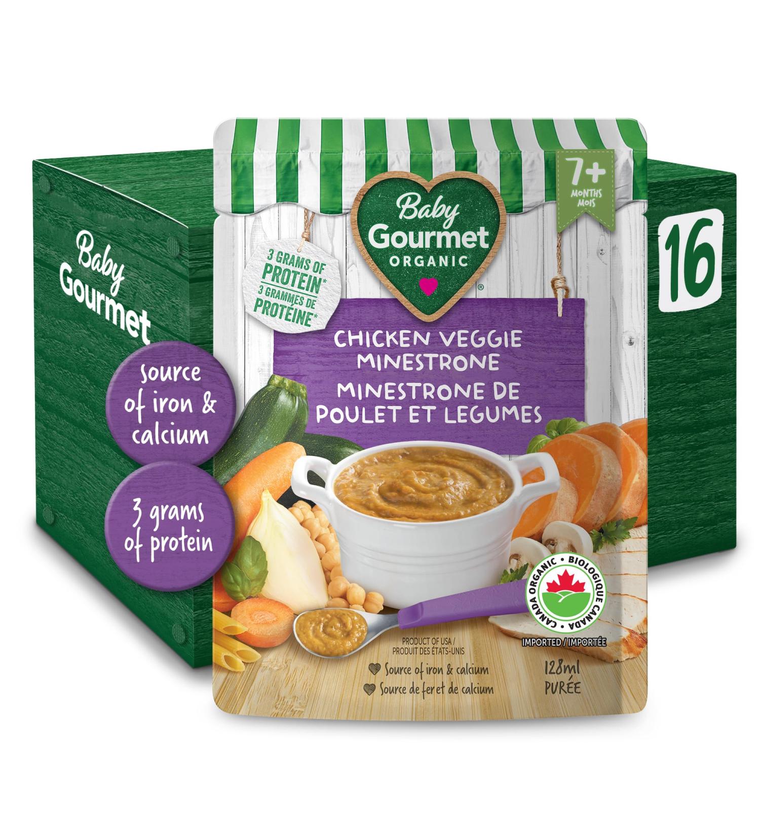 Baby Gourmet Organic Meals - Chicken Minestrone - Non-GMO BPA-Free No Added Sugar Or Salt No Fillers Or Thickeners 128ml - 16 Pack - Buy Online on GoSupps.com