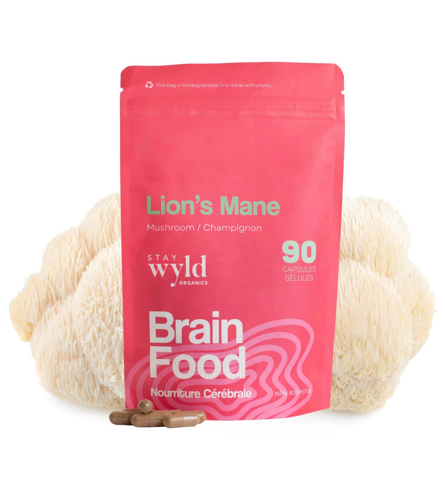 Stay Wyld Organics - Lion s Mane Mushroom Supplement Canadian Grown Lions Mane Mushroom Capsules Supplements for Focus & Clarity Natural Memory Support Organic Mushrooms 90 Capsules Pouch - Buy Online on GoSupps.com