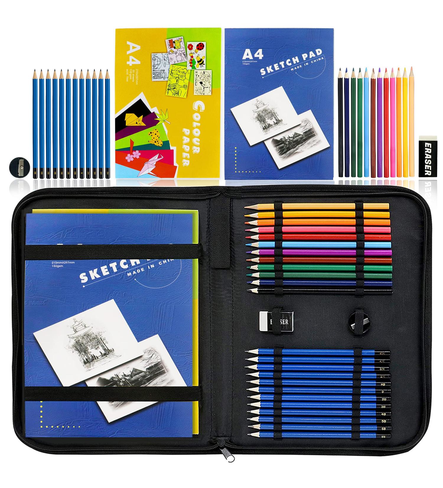 LUCYCAZ Drawing Kit - Travel Art Supplies for Kids 9-12 | Drawing Pad, Origami Paper, Sketch & Colored Pencils, Eraser & Sharpener | Sketch Kit for Kids, Teens & Adults - Buy Online on GoSupps.com