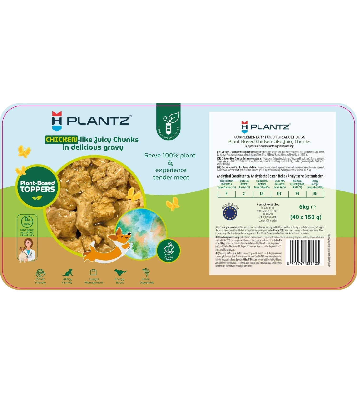 40x150 gr Henart plantz toppers chicken like pouch dog food