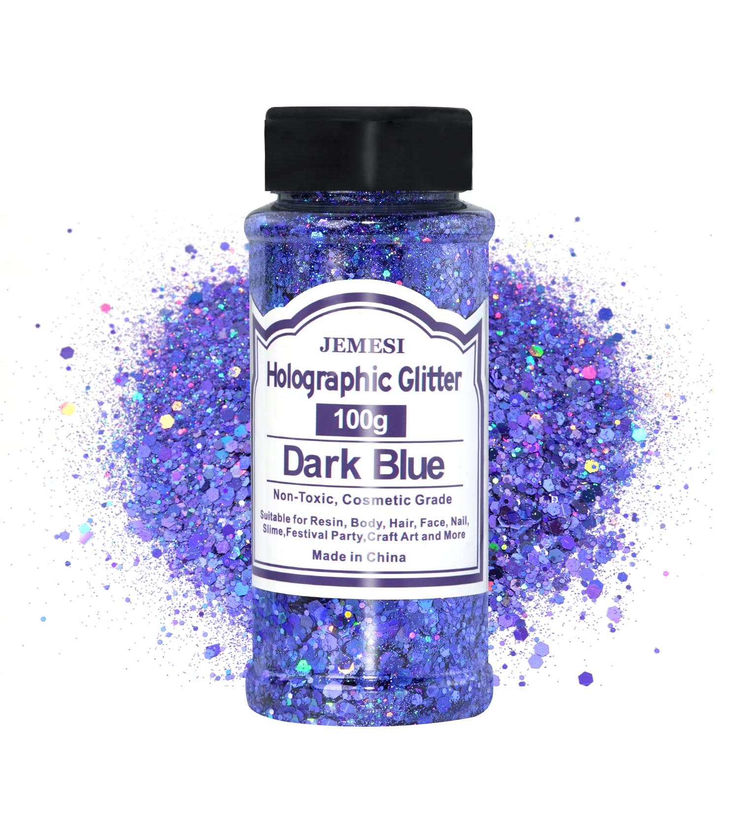 HOLOGRAPHIC Dark Blue Chunky Glitter | 100g Craft Sequins for Resin Nail Art Face & Body | Perfect for Slime & Festival Parties - Buy Online on GoSupps.com