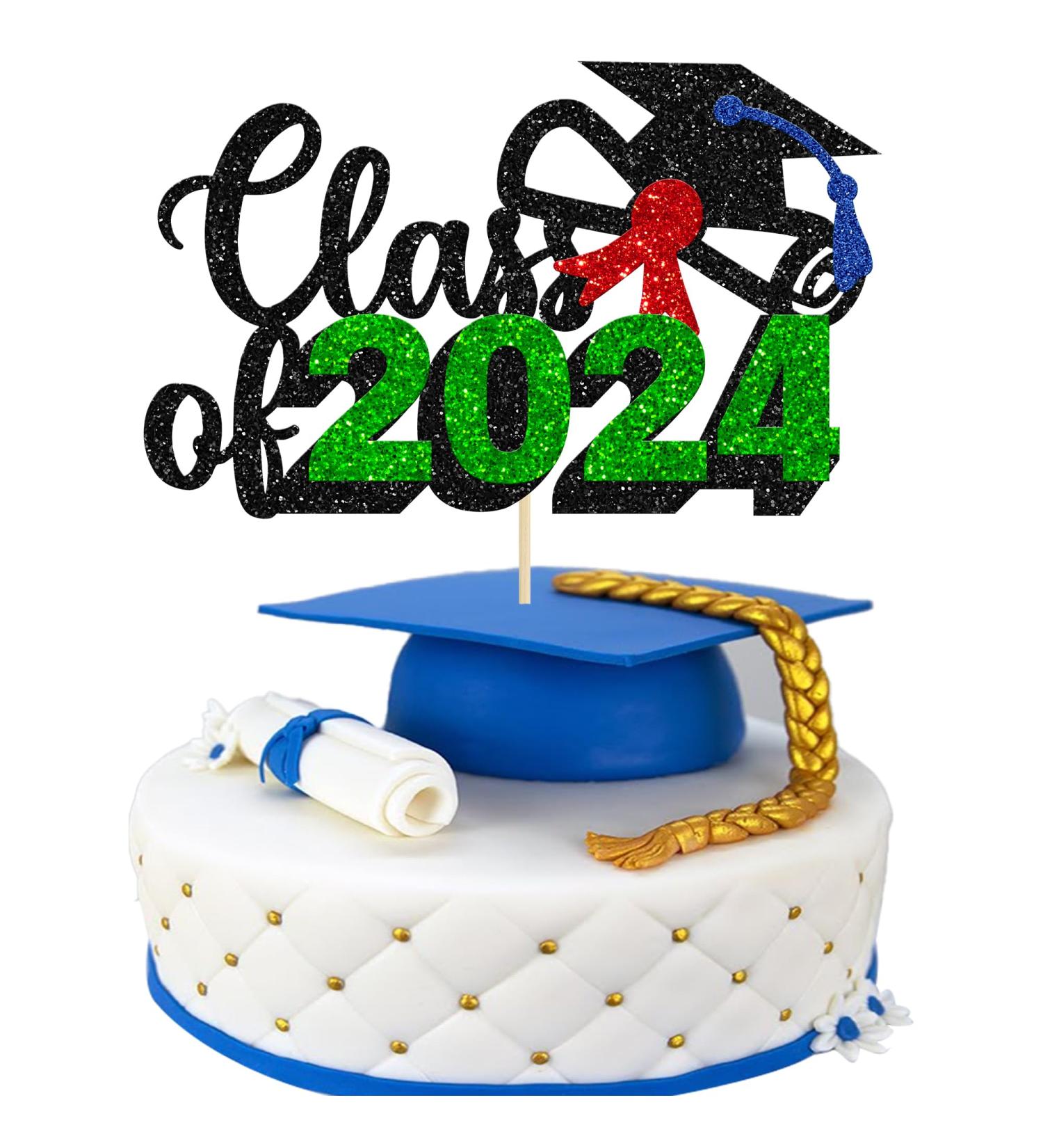 1Pc Graduation Cake Topper 2024 Green Glitter Class of 2024 Graduation Decorations for 2024 Congrats Graduation Party Cake Decorations Supplies 3-green - Buy Online on GoSupps.com