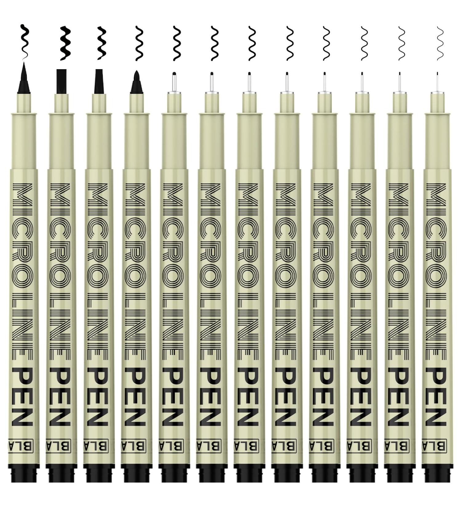 12 Pack Black Micro-Pen Fineliner Ink Pens - Waterproof Archival Ink, Fine Point for Artist Illustration, Sketching, Anime Manga, Scrapbooking - Buy Online on GoSupps.com