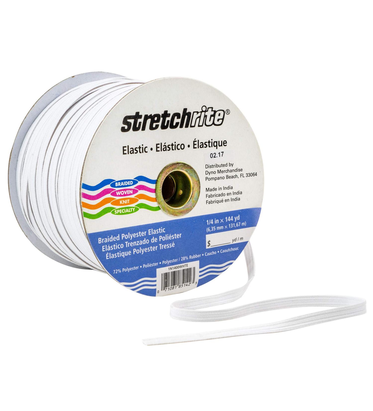 Stretchrite 1/4 Inch Braided Polyester Elastic - 144 Yards, White - Buy Online on GoSupps.com