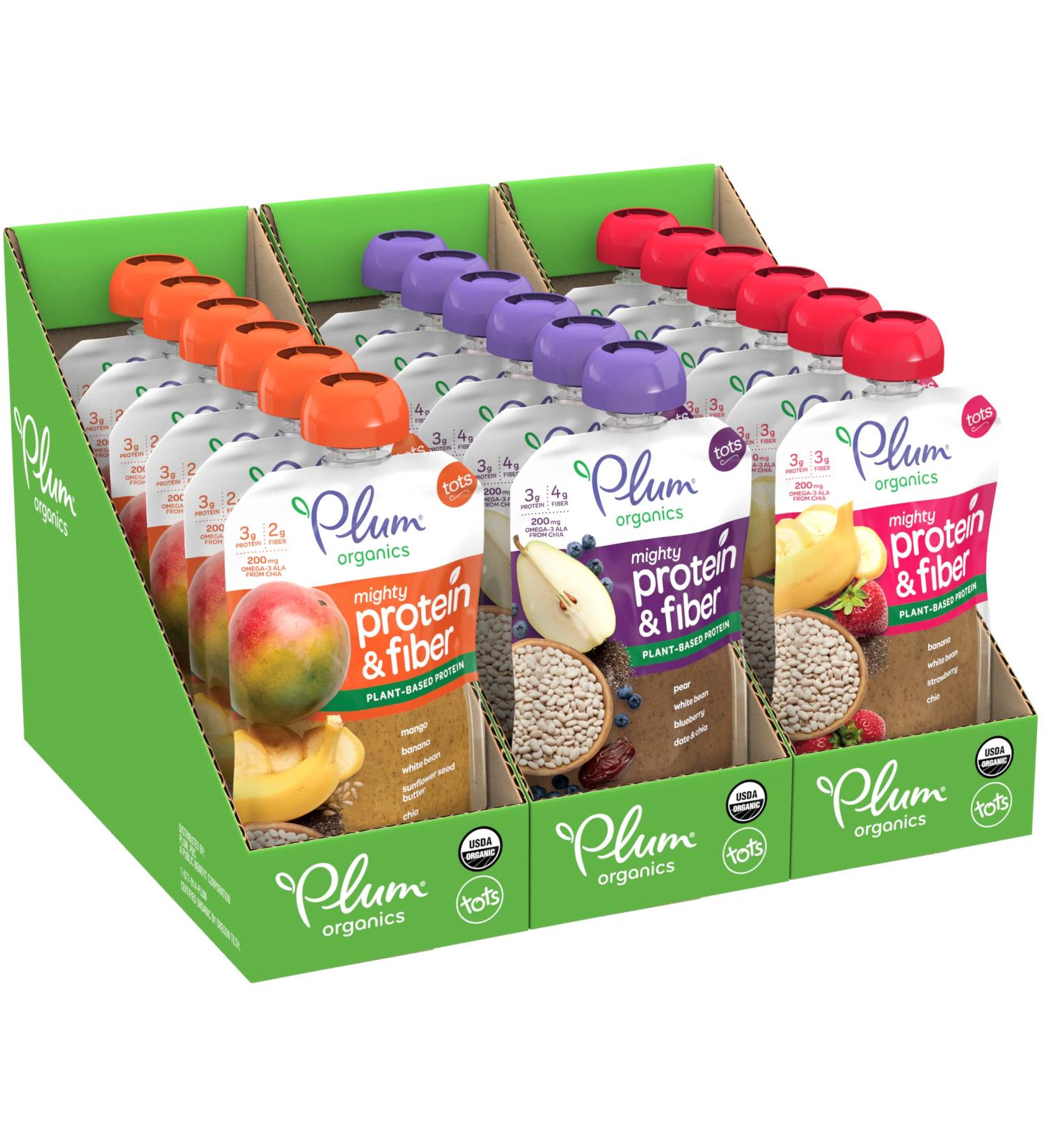 Plum Organics Mighty Protein & Fiber Baby Food Meals 12+ Months | Variety Pack 4oz Pouch (Pack of 18) | Organic Toddler Nutrition - Buy Online on GoSupps.com