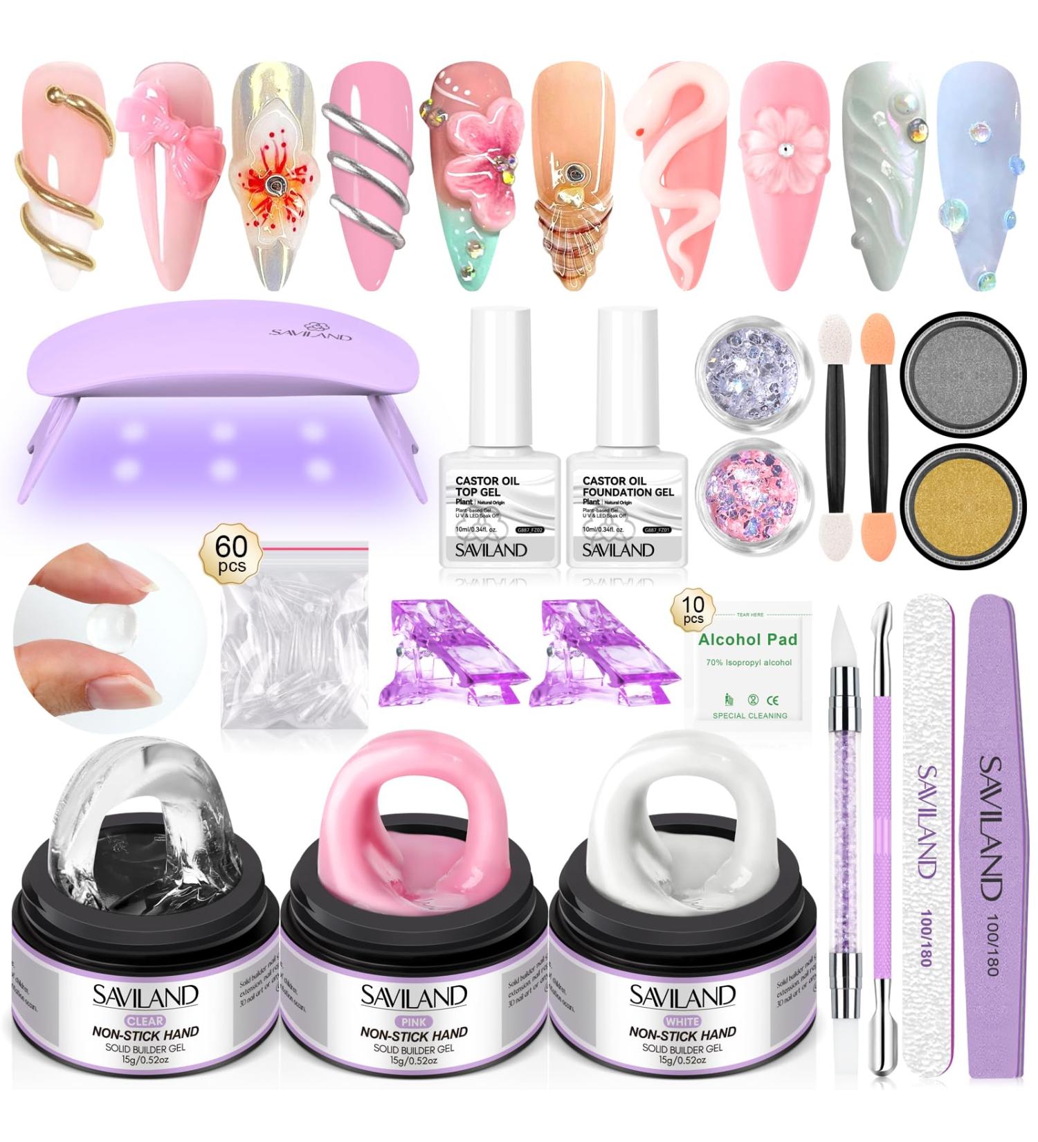 SAVILAND Solid Builder Nail Gel Kit for Beginners - 3 Colors Non-Sticky 3D Gel UV Lamp Chrome Powders & Nail Sequins for Stunning Nail Art & Extensions - Buy Online on GoSupps.com