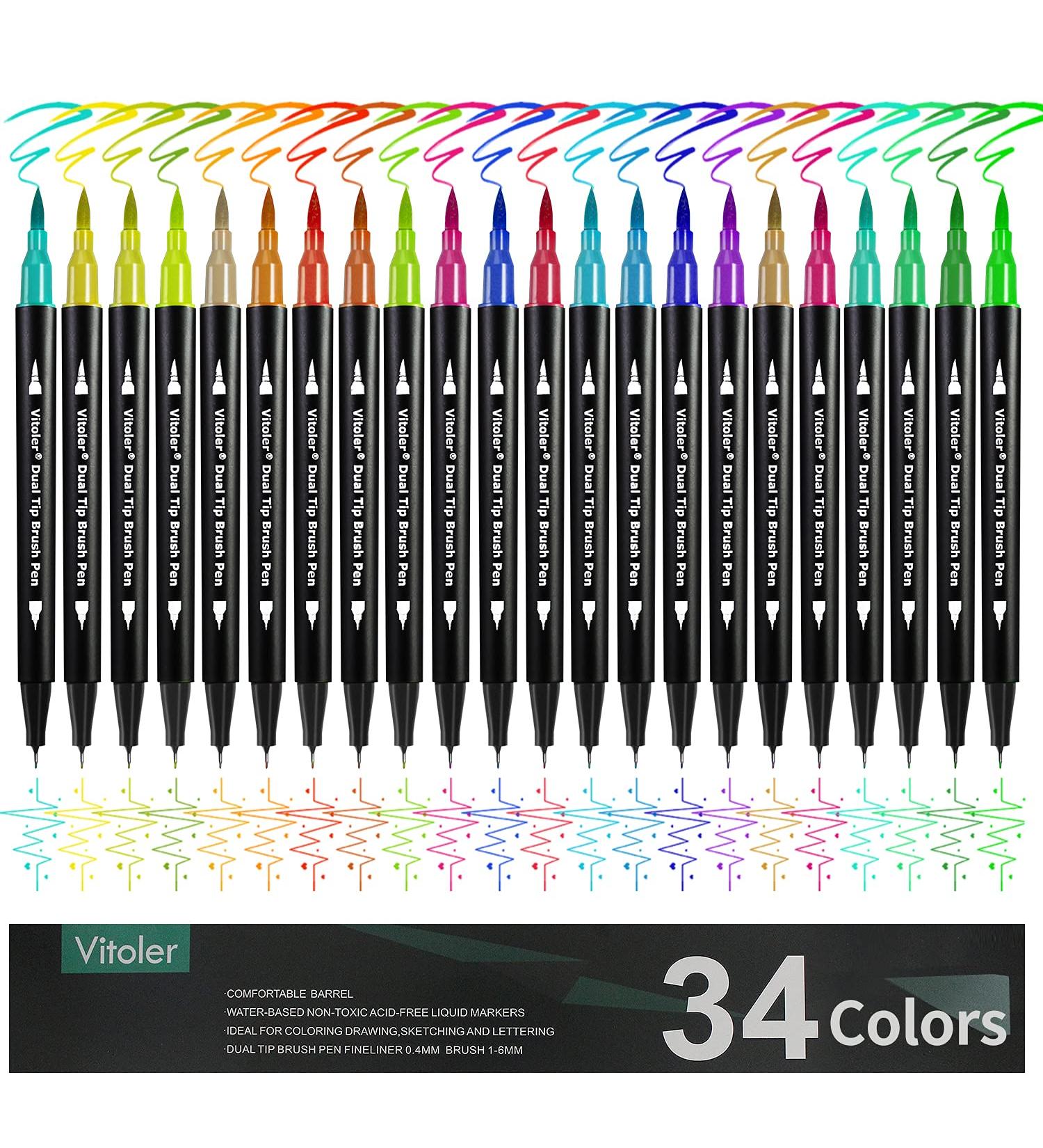 Vitoler Dual Tip Brush Markers - 34 Colors for Coloring, Drawing, and Art Projects - Buy Online on GoSupps.com