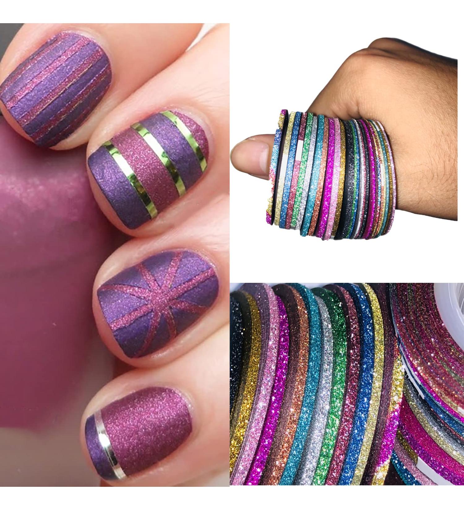 Glitter Nail Striping Tape Set - 42 Rolls, Self-Adhesive 1mm 2mm 3mm, Gold Black Red Design Strips for Nail Art - Buy Online on GoSupps.com