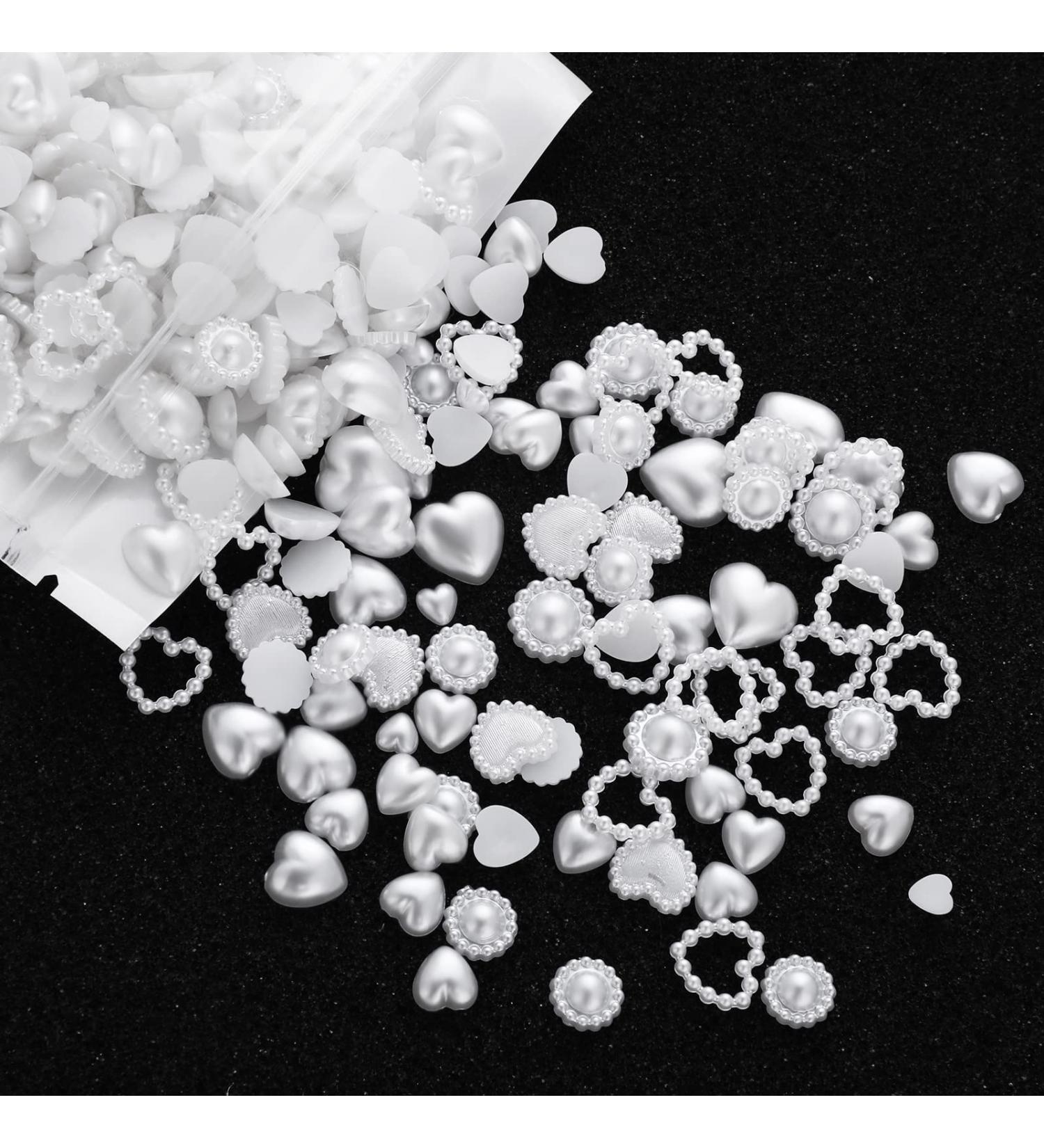 Lusofie 500 Pcs White Pearls Heart Nail Charms - DIY Crafts for Nail Art Embellishments - Buy Online on GoSupps.com