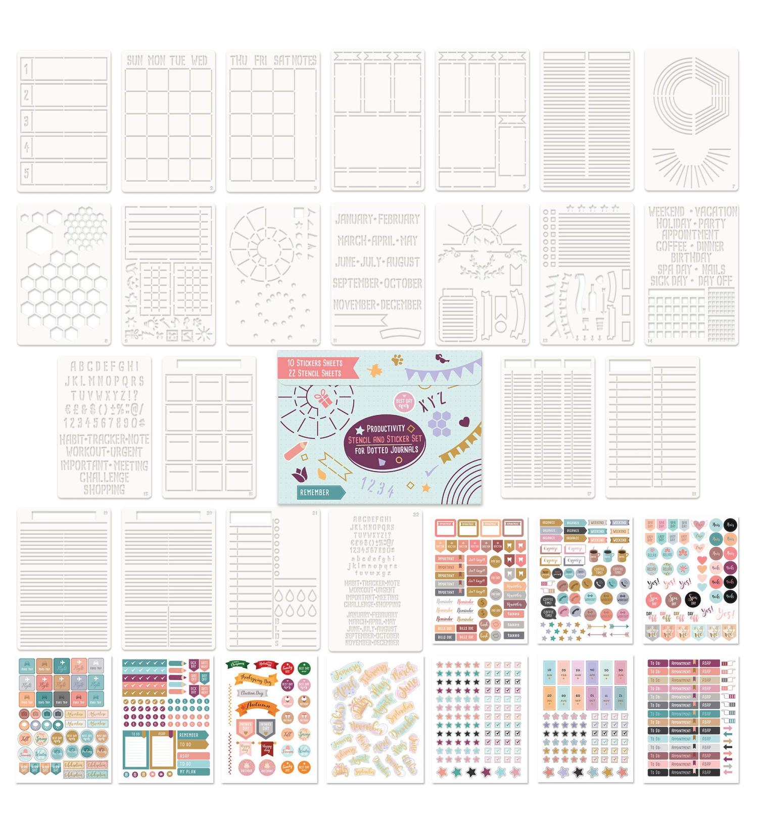 Dotted Journal Stencil Set - Easy Planner Accessories for Bullet Journals - Includes Checklists and Calendars - Buy Online on GoSupps.com