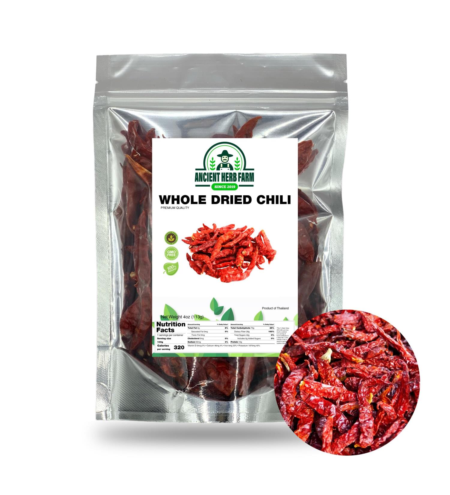 (113g / 4 oz) Red Thai Chili Peppers Bag Genuine Hot Whole Chilis Dried Fresh for Cooking Asian Foods Soups & Curry - by ANCIENT HERB - Buy Online on GoSupps.com