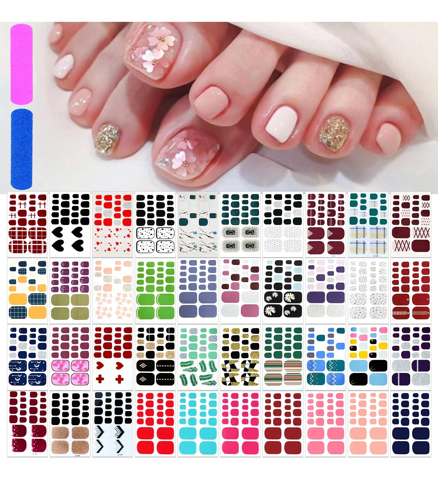 SILPECWEE Toe Nail Stickers - 40 Sheets Full Nail Wraps for Women | Self Adhesive Gel Nail Strips with Nail File | Manicure Sticker Nails Accessories - Buy Online on GoSupps.com