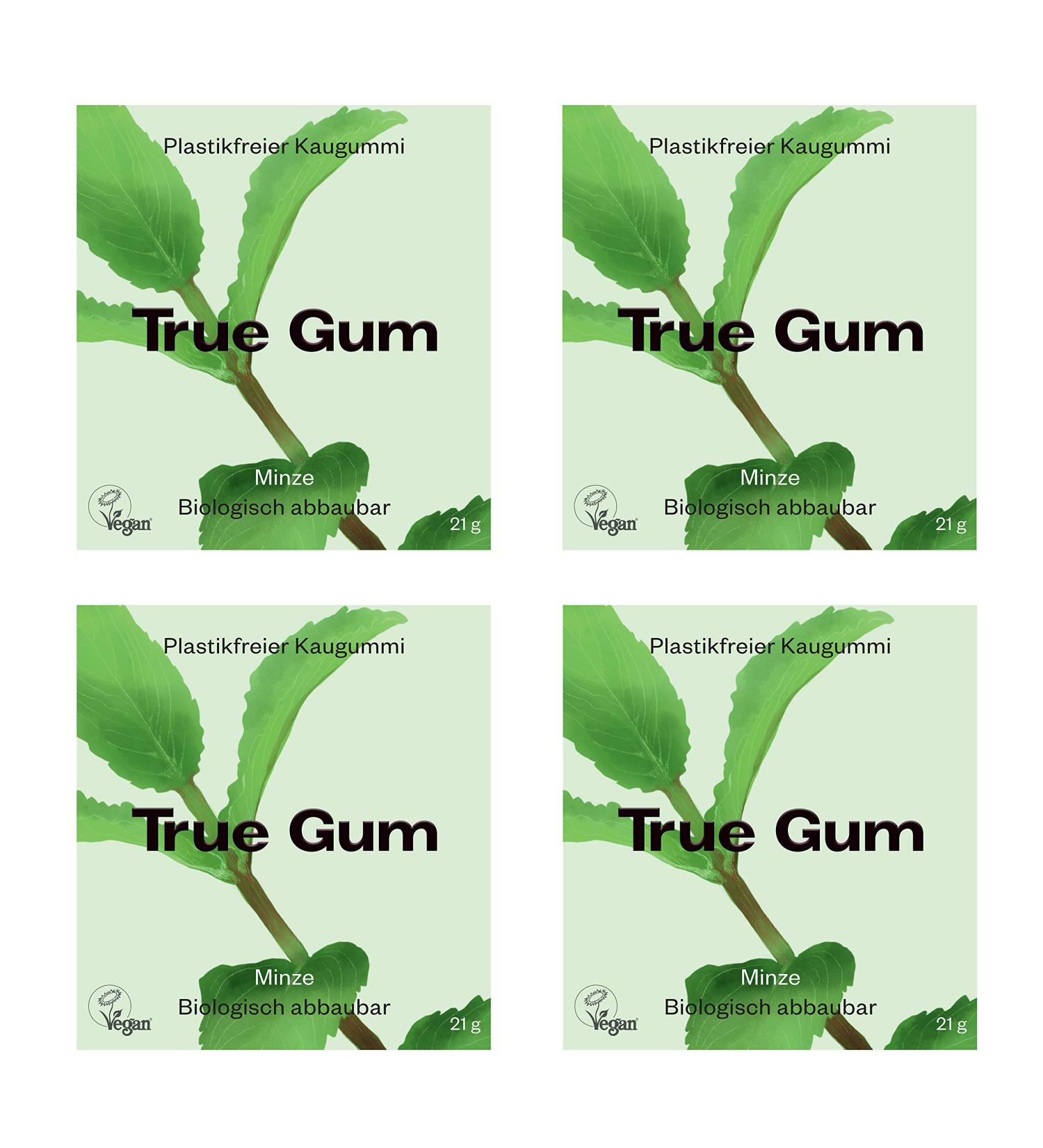True Gum Set of 4 - Plastic-Free Biodegradable Vegan Chewing Gum - 84g Mint Flavor - International Shipping Available - Buy Online on GoSupps.com