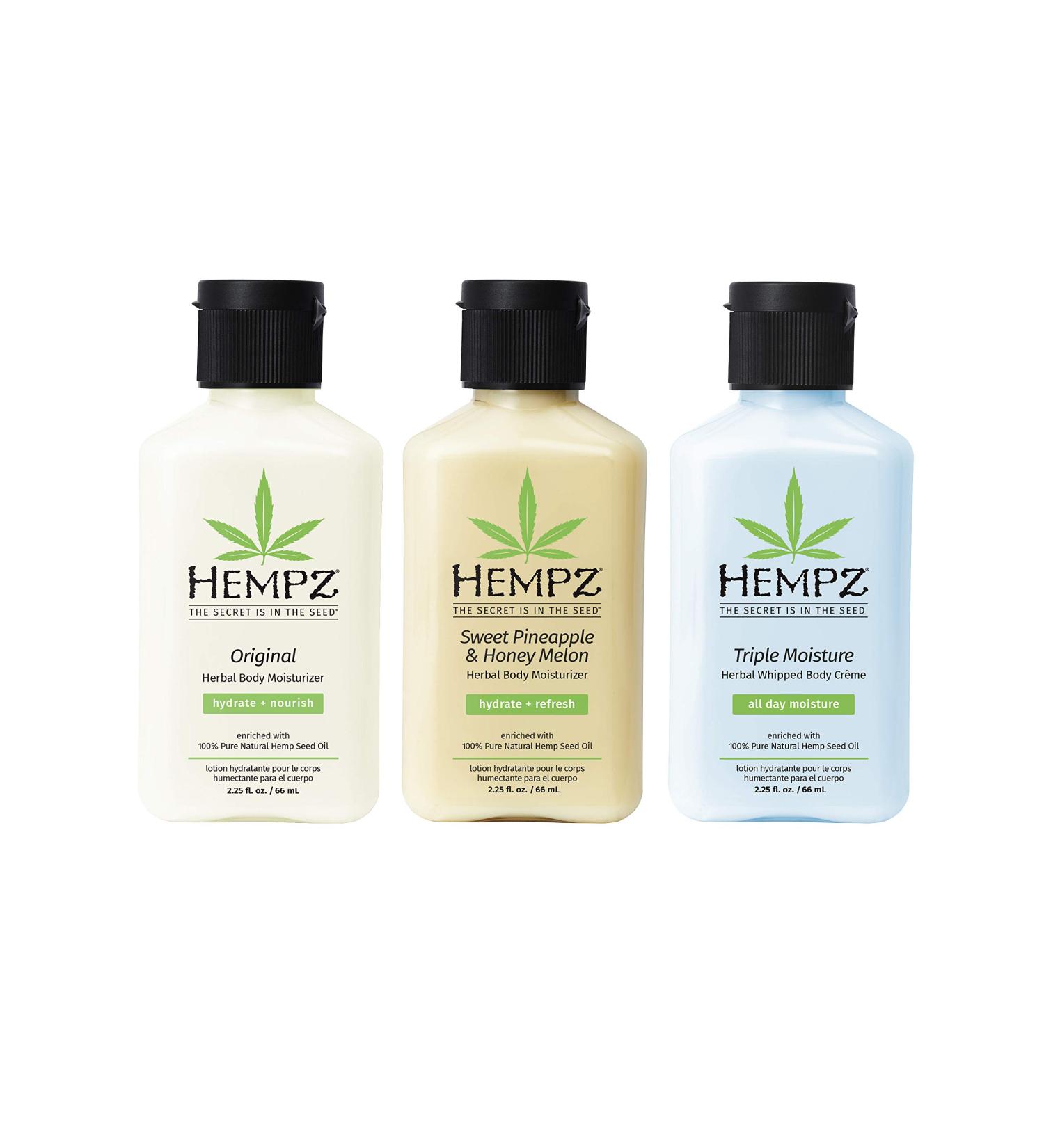 Shop Hempz Original 3-Pack Moisturizers: Sweet Pineapple & Honey Melon - Travel Size Herbal Hemp Seed Lotion for Dry Skin (2.25oz) - Buy Online on GoSupps.com