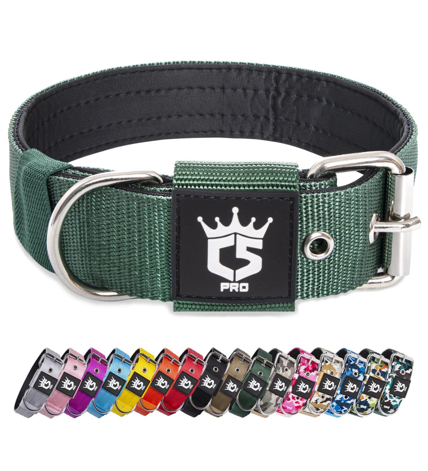 Tspro Tactical Dog Collar - Military Quality 3.8 cm Wide Adjustable L Size (52-60 cm) - Strong Thick with Robust Metal Buckle - Green - Buy Online on GoSupps.com