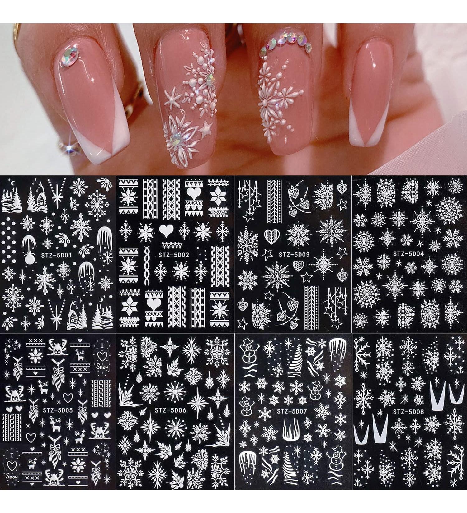 JMEOWIO 8 Sheets Christmas Nail Art Stickers 5D Self Adhesive Nail Art Decals Stereoscopic Embossed Snowflake Reindeer Snowman Santa Claus Pattern DIY Design Nail Decoration for Women Girls - Buy Online on GoSupps.com
