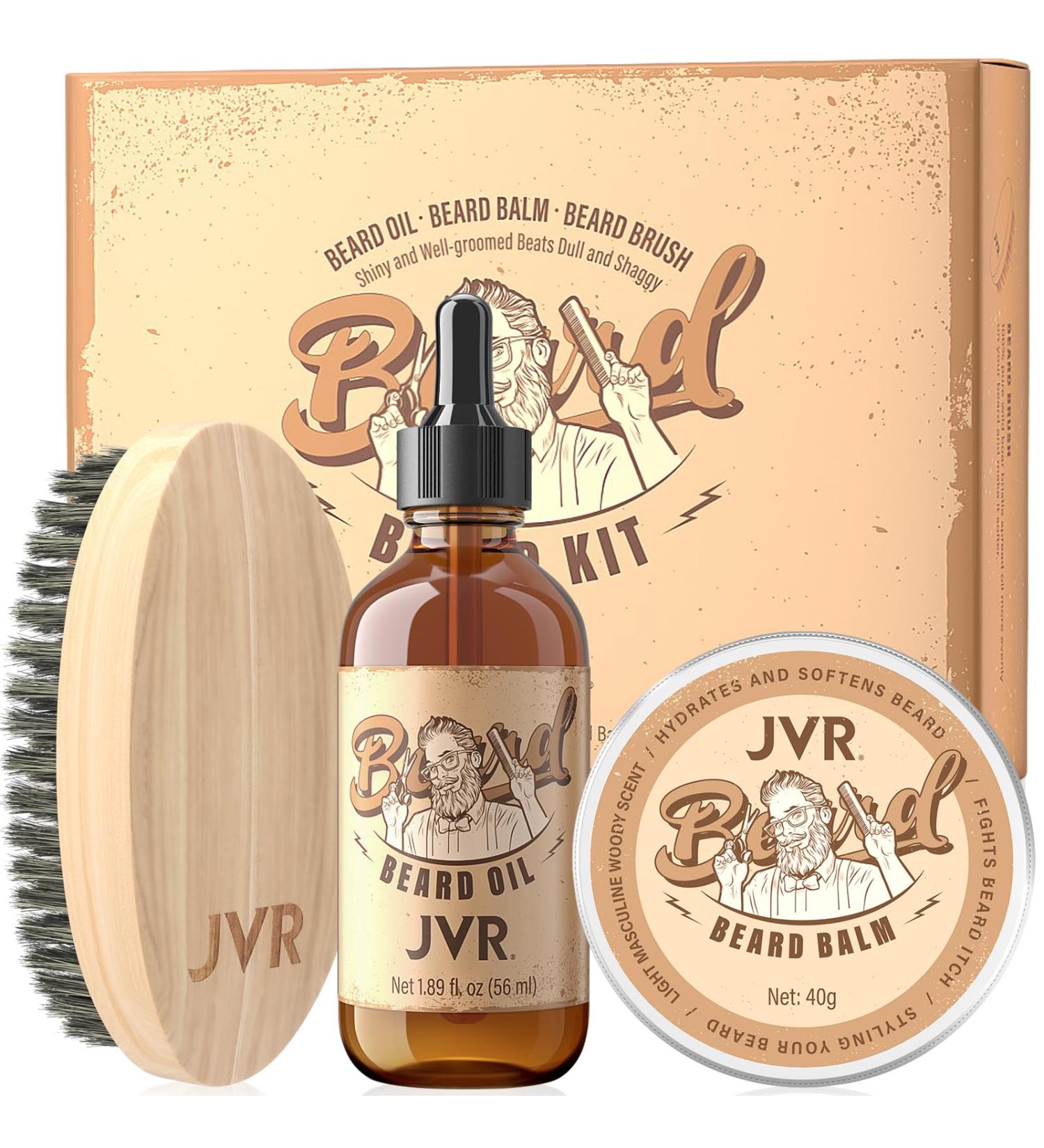 JVR Beard Care Set for Men | High-Quality Beard Oil Balm & Brush | Moisture & Styling Gift - Yellow - Buy Online on GoSupps.com