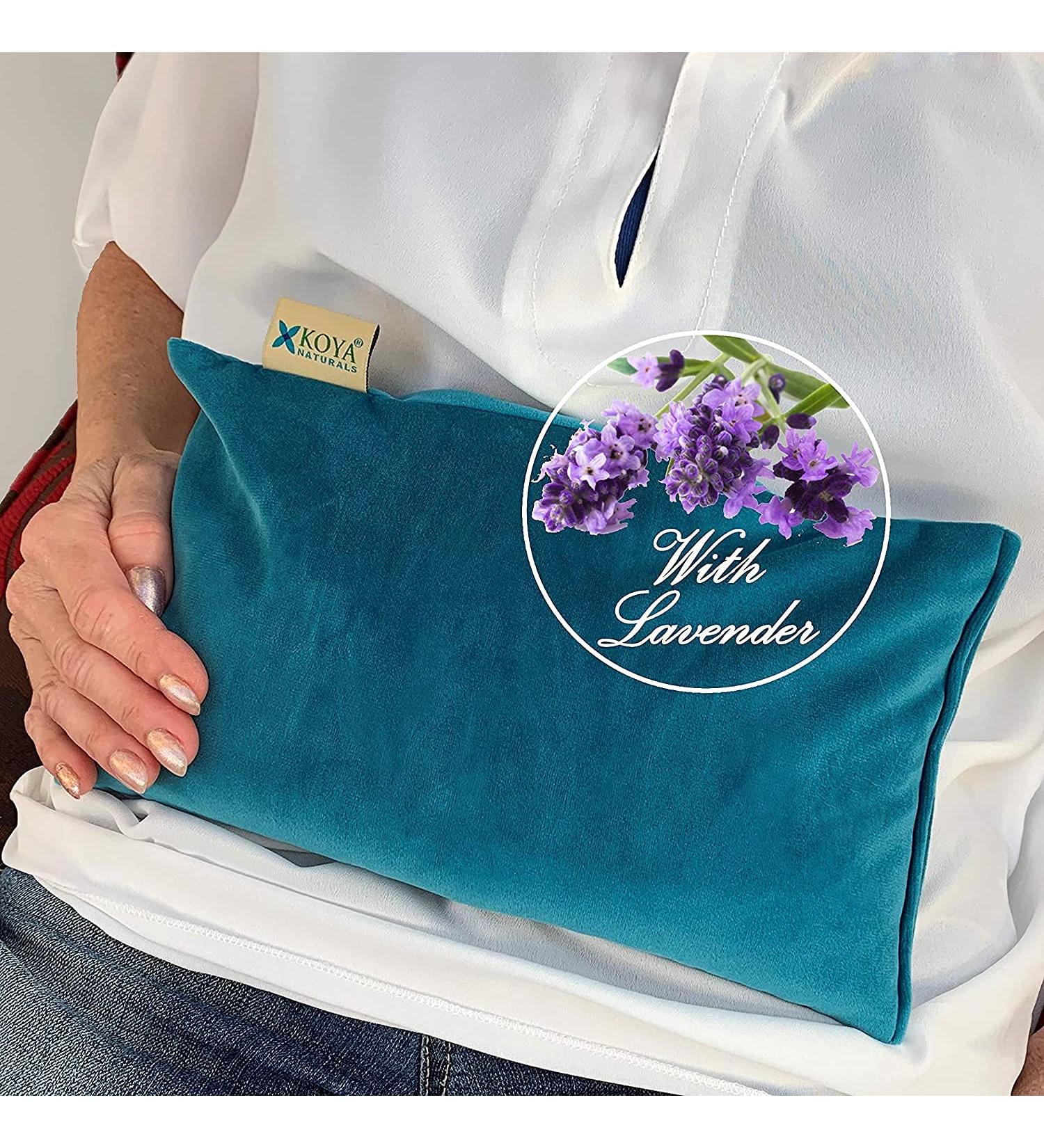 KOYA Naturals Soft Velvet Rice & Flax Microwave Heating Pad with Lavender - Moist Heat Bag for Neck, Muscles, Joints, Stomach Pain, Menstrual Cramps - Turquoise - Buy Online on GoSupps.com
