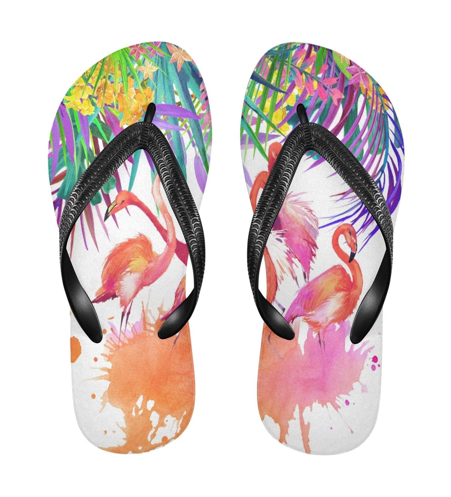 Shop Mnsruu Tropical Flower Flamingo Bird Flip Flops - Multicolor & Stylish Comfort for Summer | International Shipping - Buy Online on GoSupps.com