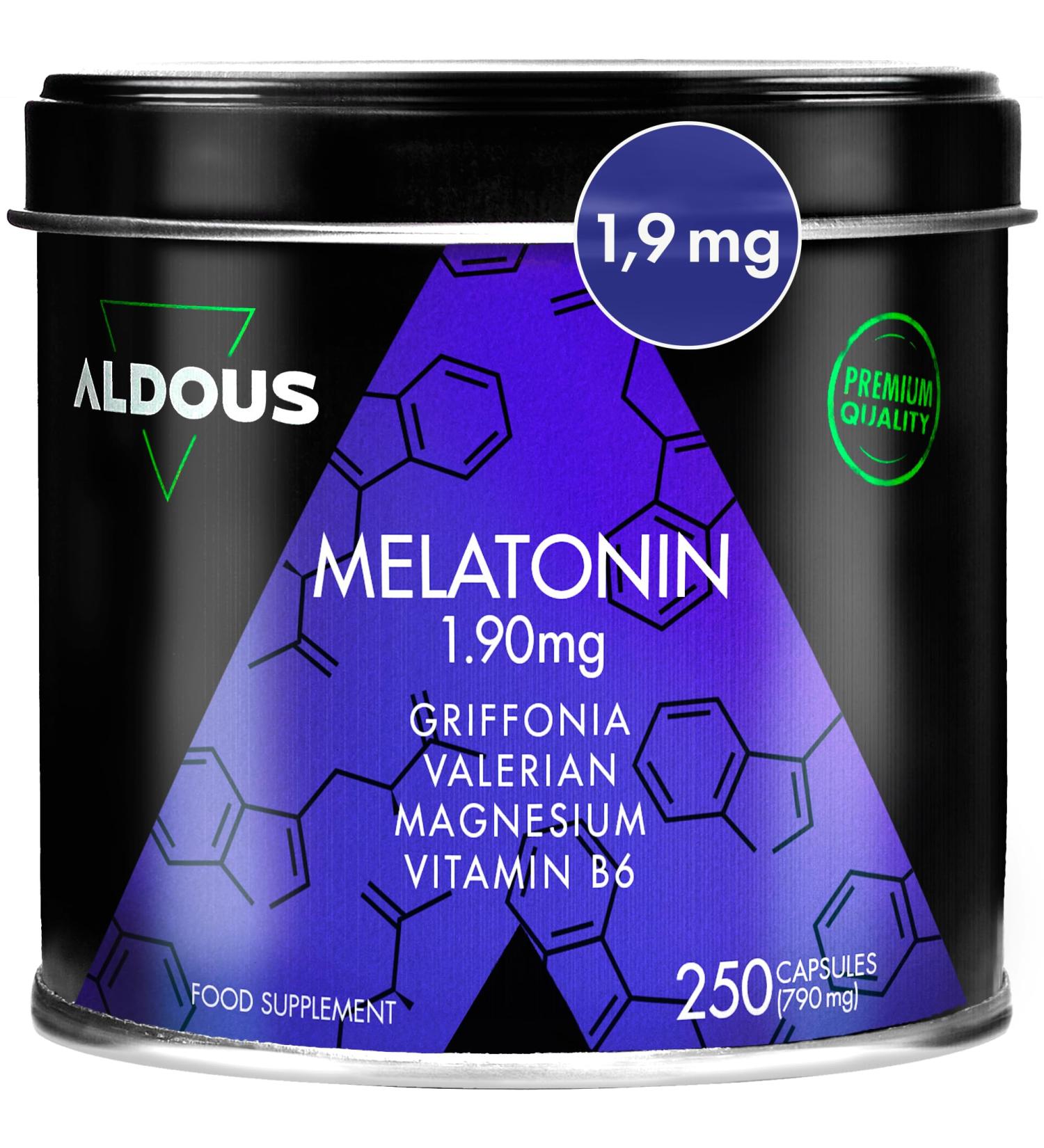 Melatonin 1.9 mg | 250 Capsules - 250 Nights | 5HTP Magnesium Valerian Vitamin B6 | Sleep Sleep Better | Insomnia | No Sweeteners or GMOs Plastic Free | Made in EU - Buy Online on GoSupps.com