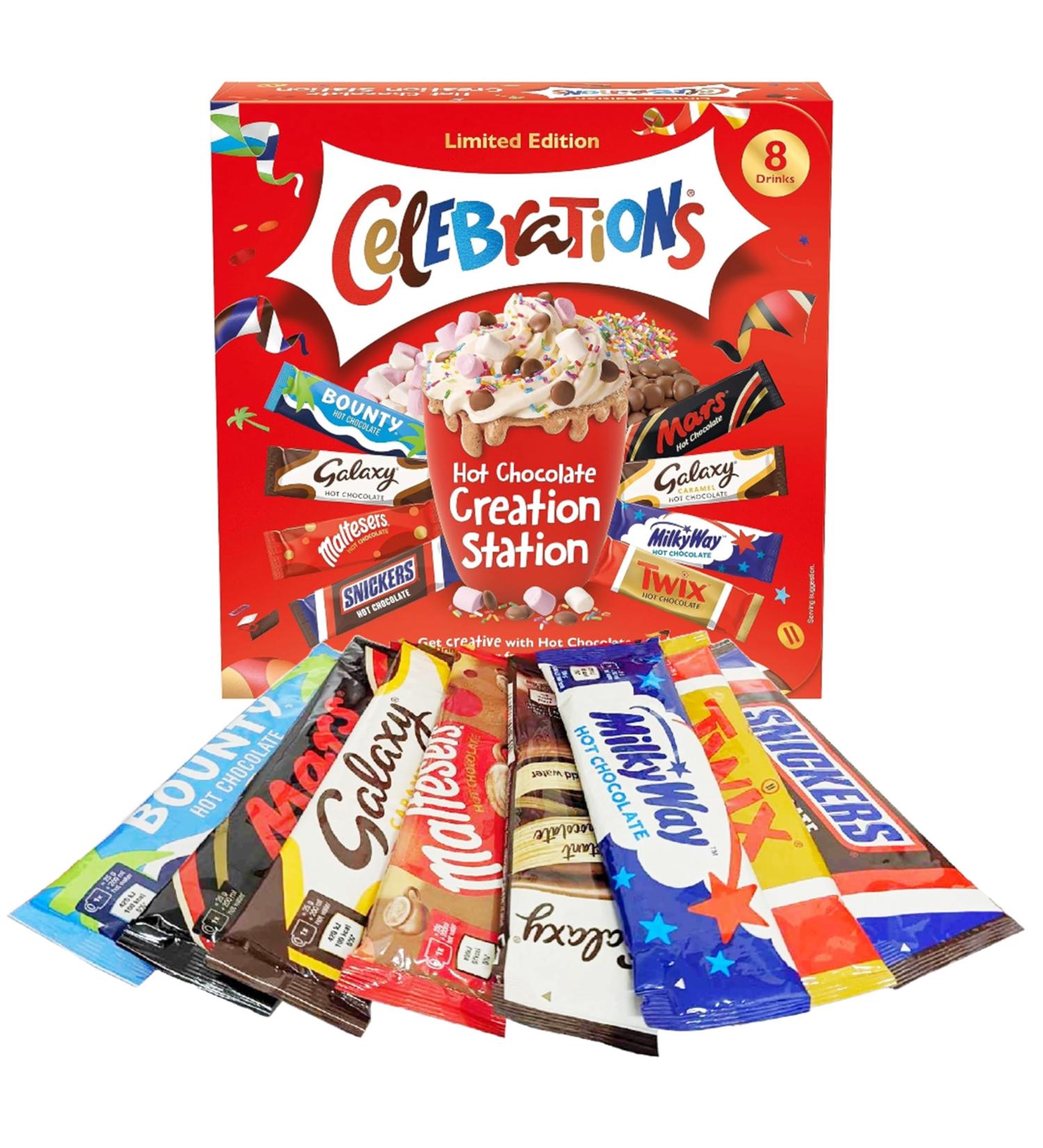 Christmas Celebrations Hot Chocolate Gift Box - Limited Edition 8 Sachets & 3 Toppings Creation Station 265g with Card - Perfect Stocking Filler or Secret Santa Gift - Buy Online on GoSupps.com