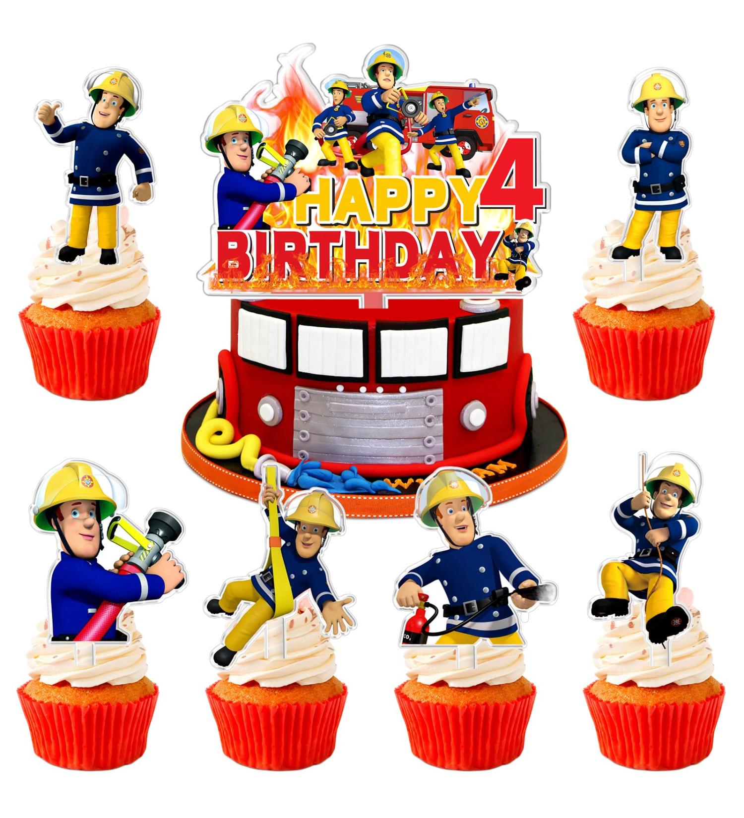 Birthday Cake Decoration Fire Brigade Birthday Decoration 4 Years Boys Fireman Cake Decoration Fireman Cake Topper for Children Birthday Cake Decoration - Buy Online on GoSupps.com