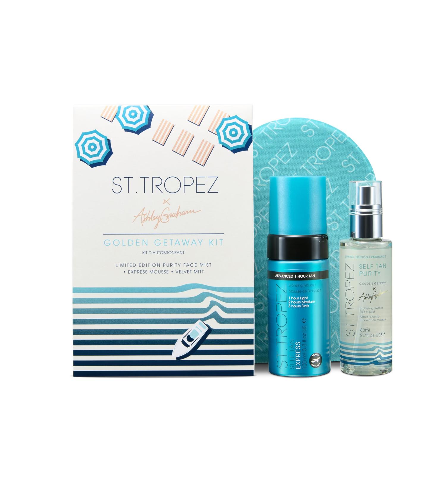 St.Tropez Ashley Graham Golden Getaway Kit - Award-Winning Self Tan Set Vegan & Cruelty-Free with Express Bronzing Mousse & Face Mist - Buy Online on GoSupps.com