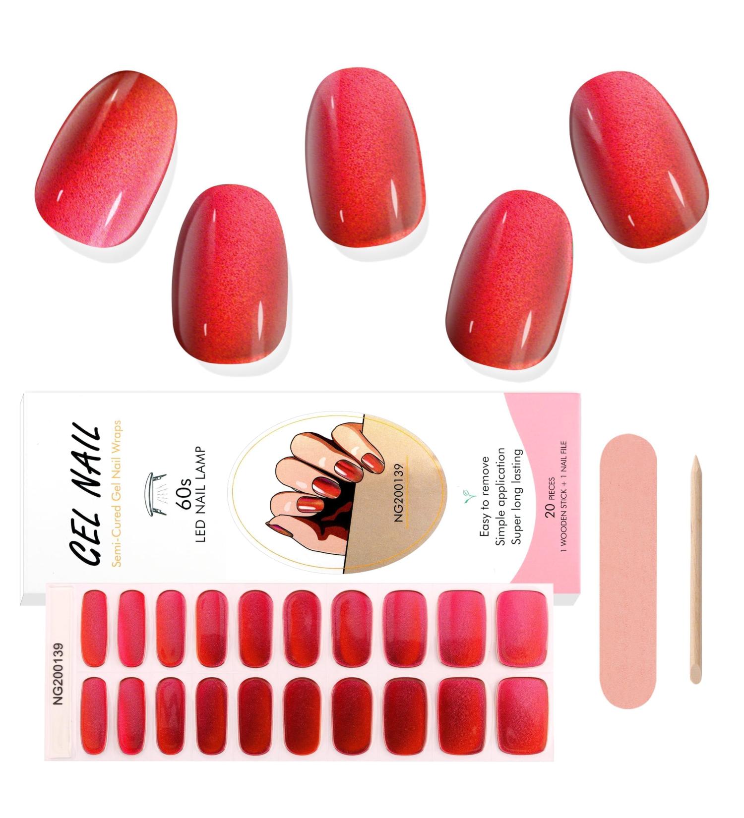Ebanku 20Pcs Chrome Red UV Gel Nail Film - Self-Adhesive Nail Wraps & Stickers for Women & Girls | Nail Foil & Nail File Set for Stunning Nail Decoration - Buy Online on GoSupps.com
