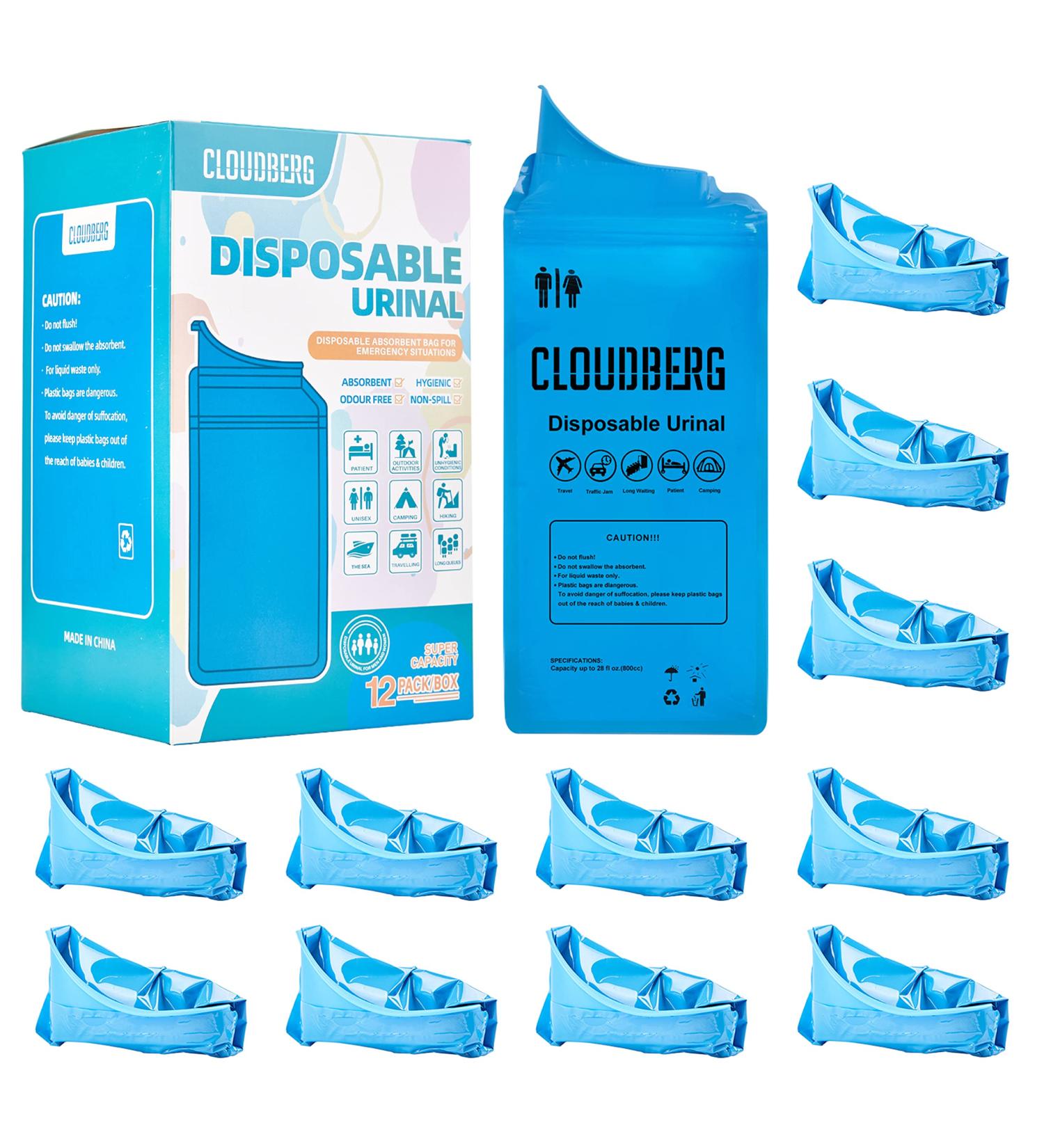 Cloudburg 12 Pack 800ML Resealable Pee Bags for Men - Portable Urinal Bags for Travel, Camping, and Emergencies - Buy Online on GoSupps.com