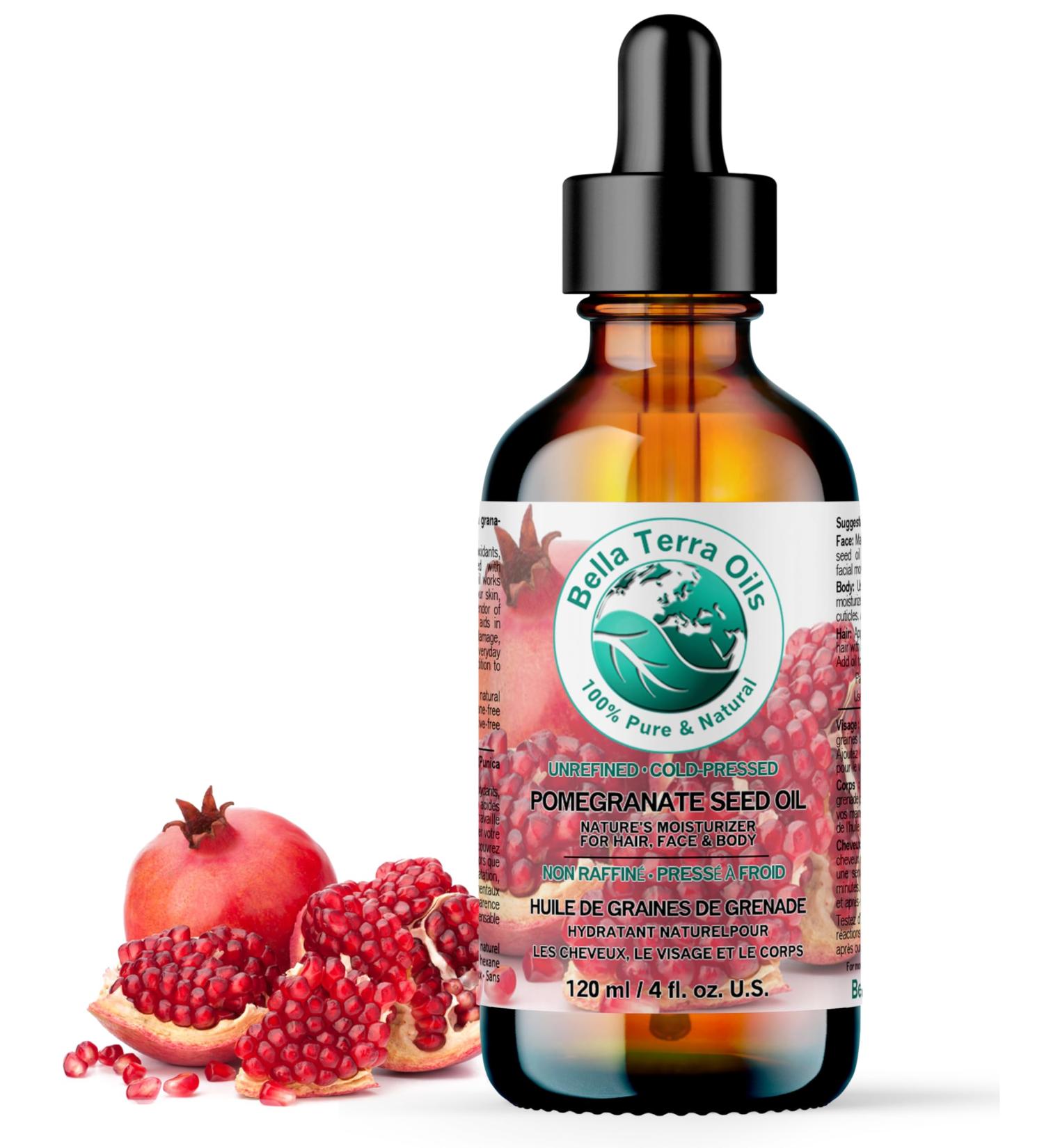 Pomegranate Seed Oil. 120 ml 100% Pure Cold-pressed Unrefined Organic Natural Moisturizer for Skin Hair. Rich in Antioxidants. Bella Terra Oils. 120 ml (Pack of 1) - Buy Online on GoSupps.com