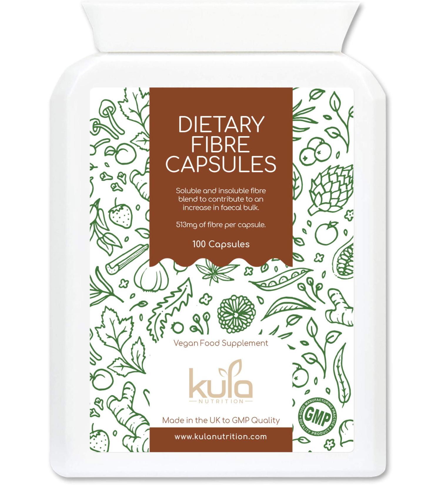 High Fibre Supplement (1026mg per Serving) - 100 Vegan Capsules - Soluble and Insoluble Dietary Fibre Complex - Psyllium Husk Powder Flaxseed - Fibre Supports Daily Bowel Movements - Kula Nutrition - Buy Online on GoSupps.com