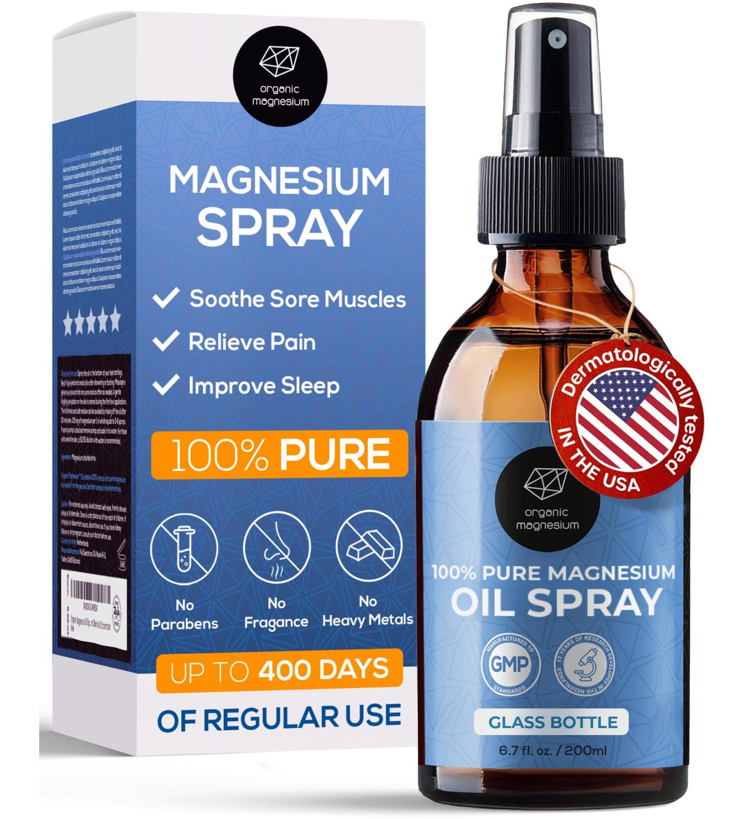 Organic Organic Magnesium Oil Spray for Feet Sleep & Sore Muscles 100% Pure Ancient Zechstein Mg Chloride Topical Formula for Natural Relaxation Body Massage Leg Cramps & Workout Relief 6.7 Fl Oz (Pack of 1) - Buy Online on GoSupps.com