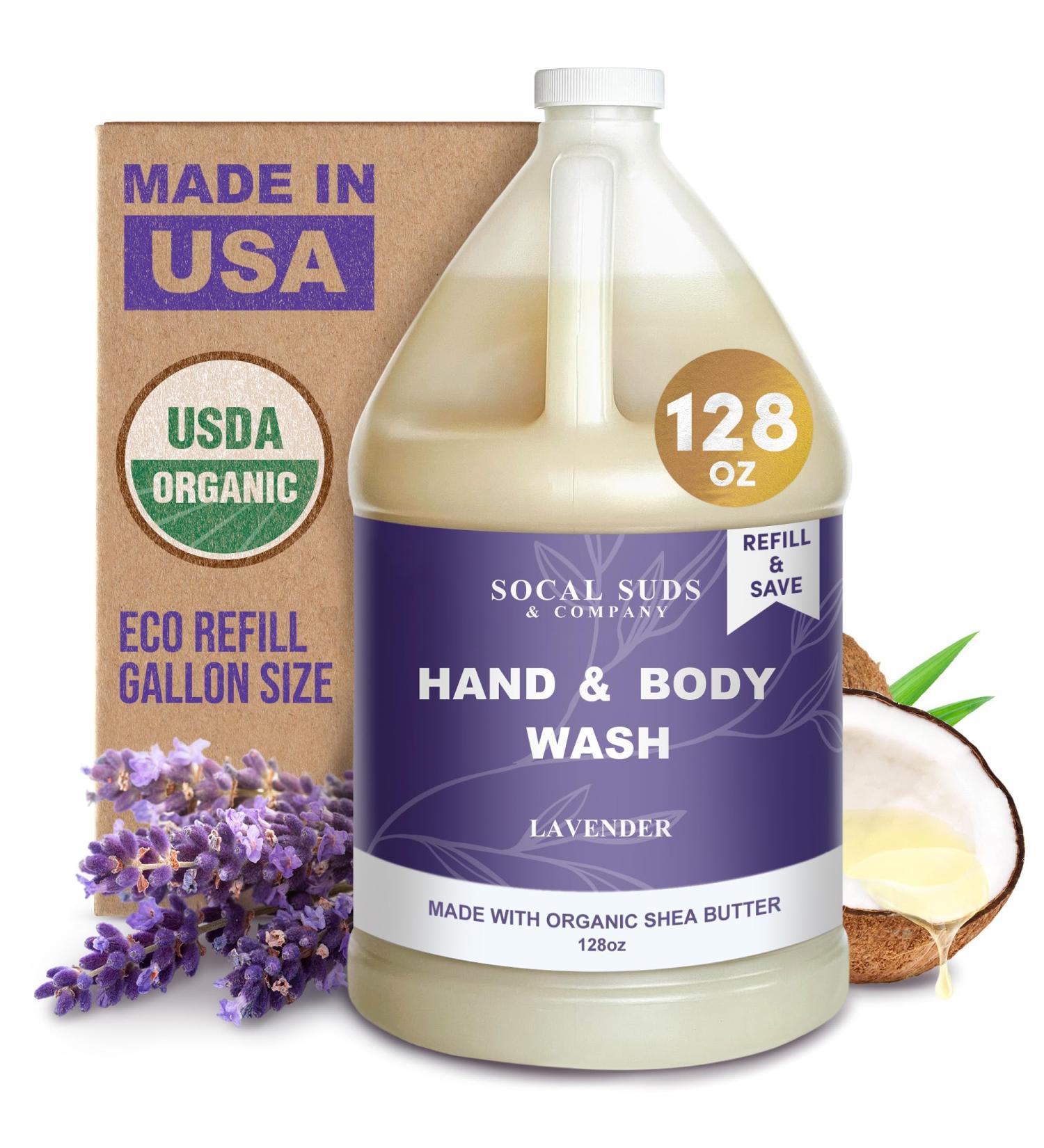 SoCal Suds & Company 128oz Certified Organic Hand & Body Wash w/Shea Butter- Gentle Natural Body Baby & Face Wash for Sensitive Skin Moisturizing Thick Castile Soap Hand Soap and More - Lavender Lavender 128 Fl Oz (Pack o  - Buy Online on GoSupps.com